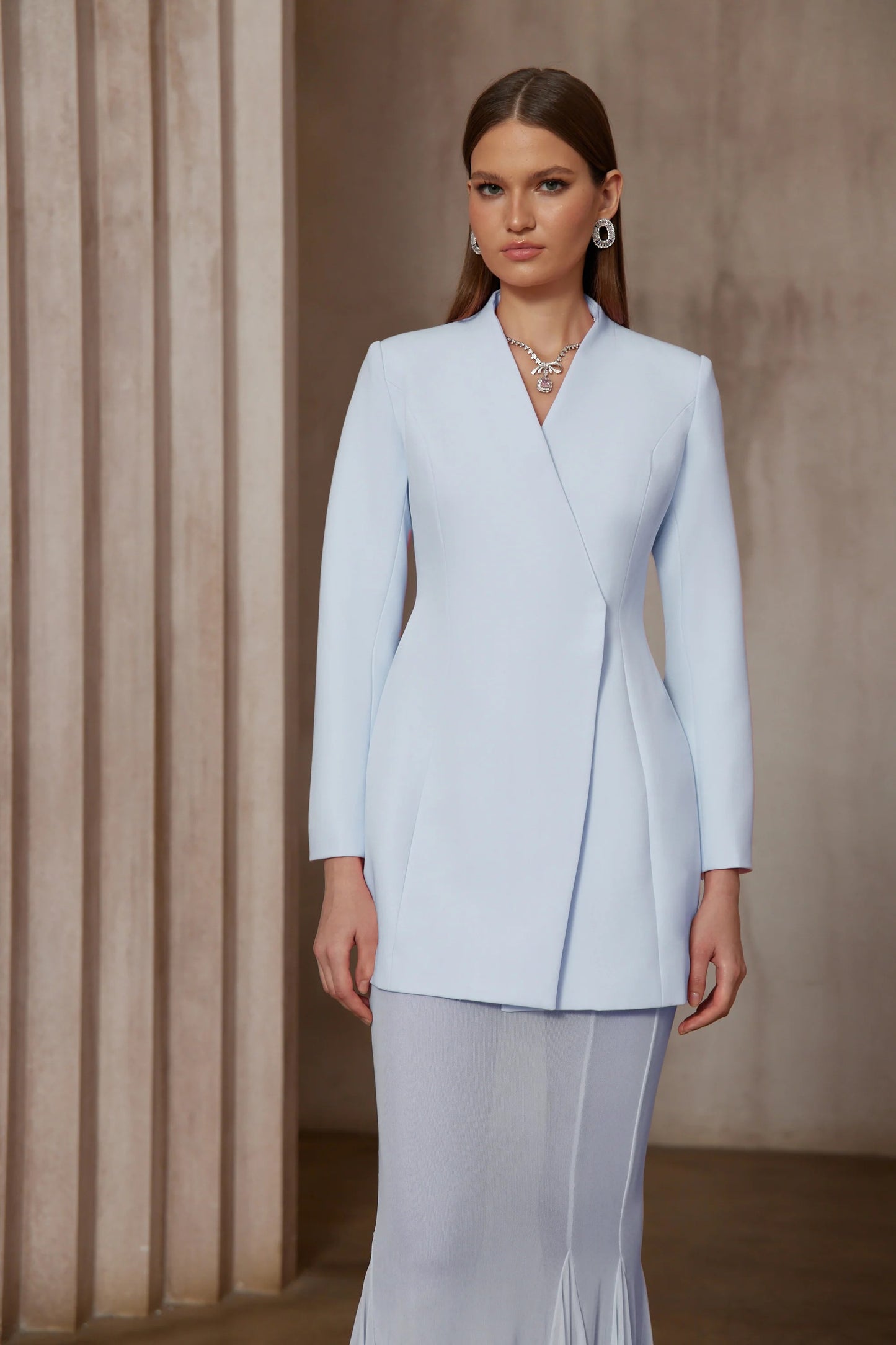 Enora Barrel Design Jacket & Skirt Set - Blue