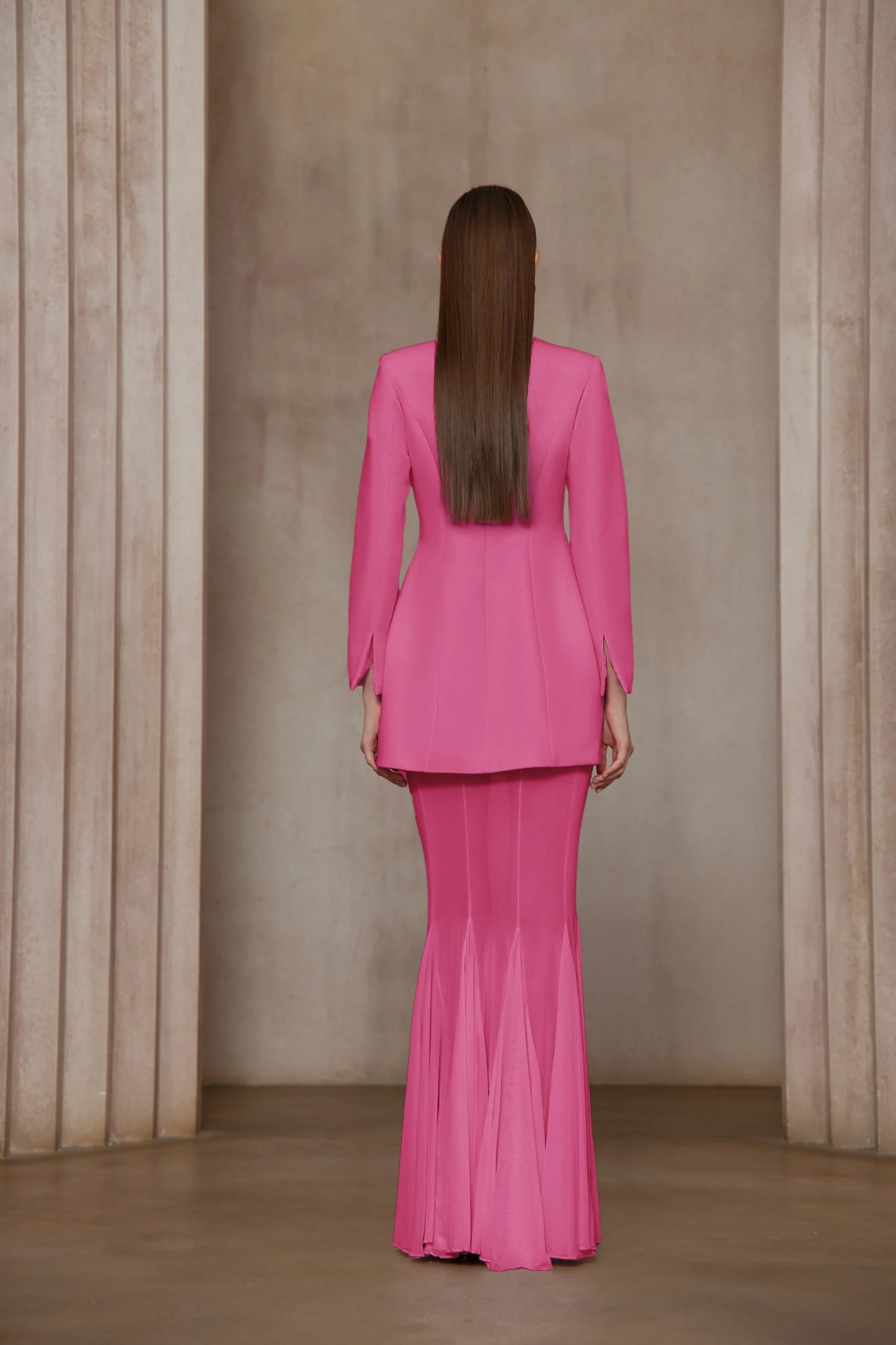 Enora Barrel Design Jacket & Skirt Set - Hot Pink