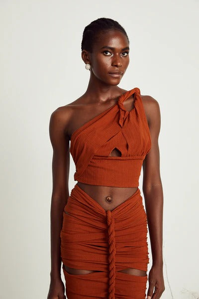 Célestine brown twisted cut-out top & skirt matching set