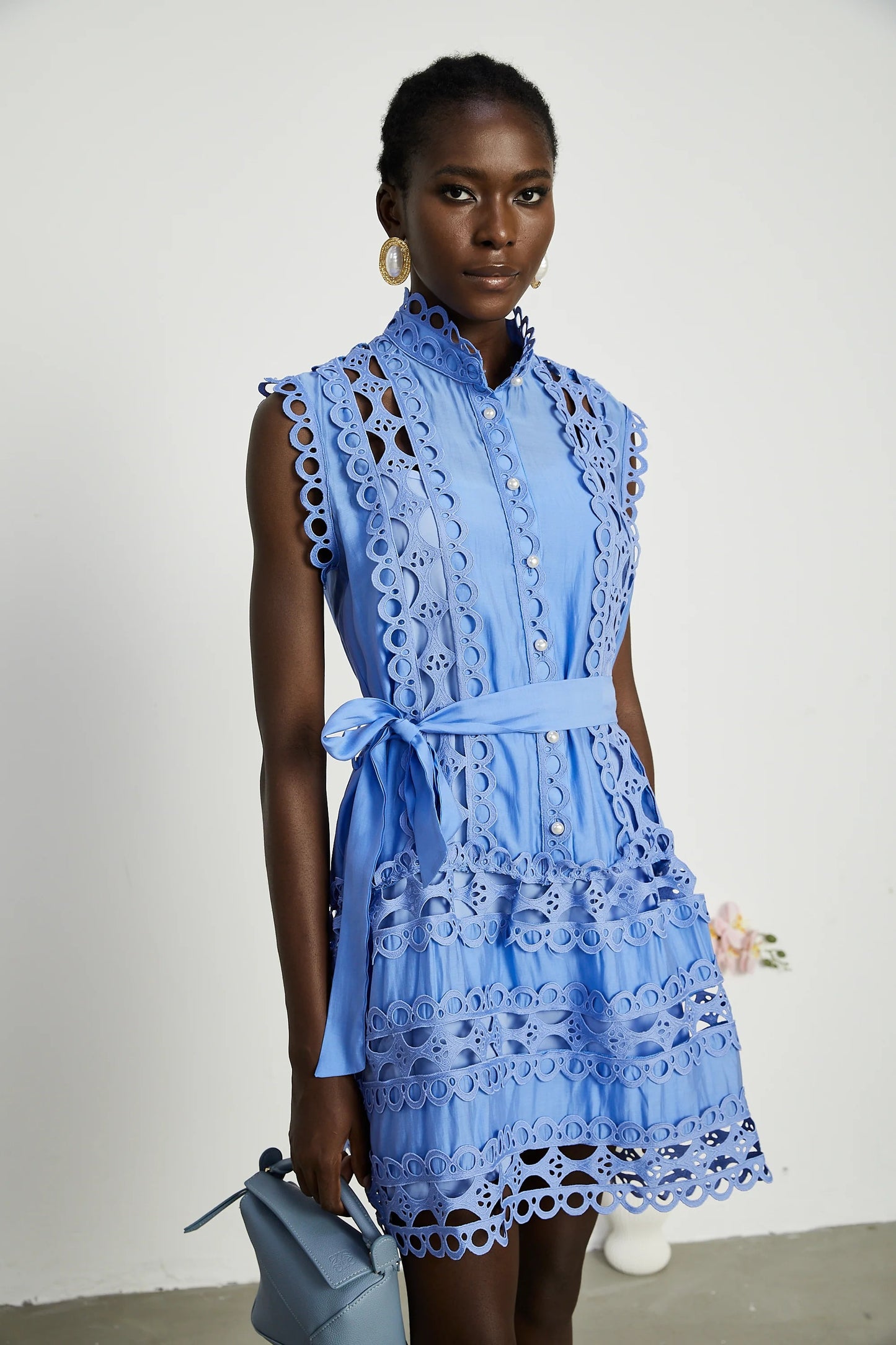 Mireille Blue Cut-Out Belted Mini Dress