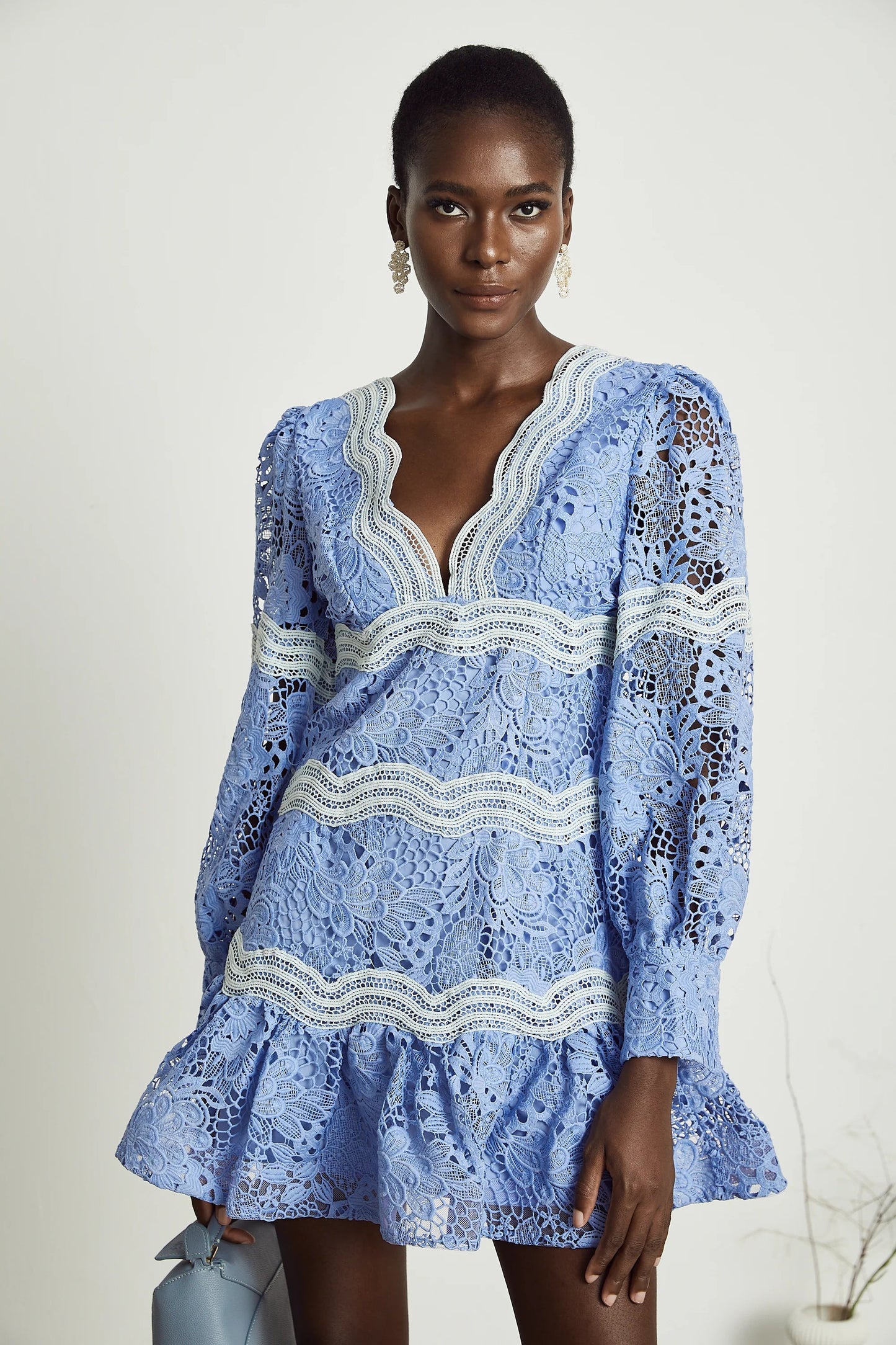 Gaelle V-Neck Floral Embroidered Mini Dress