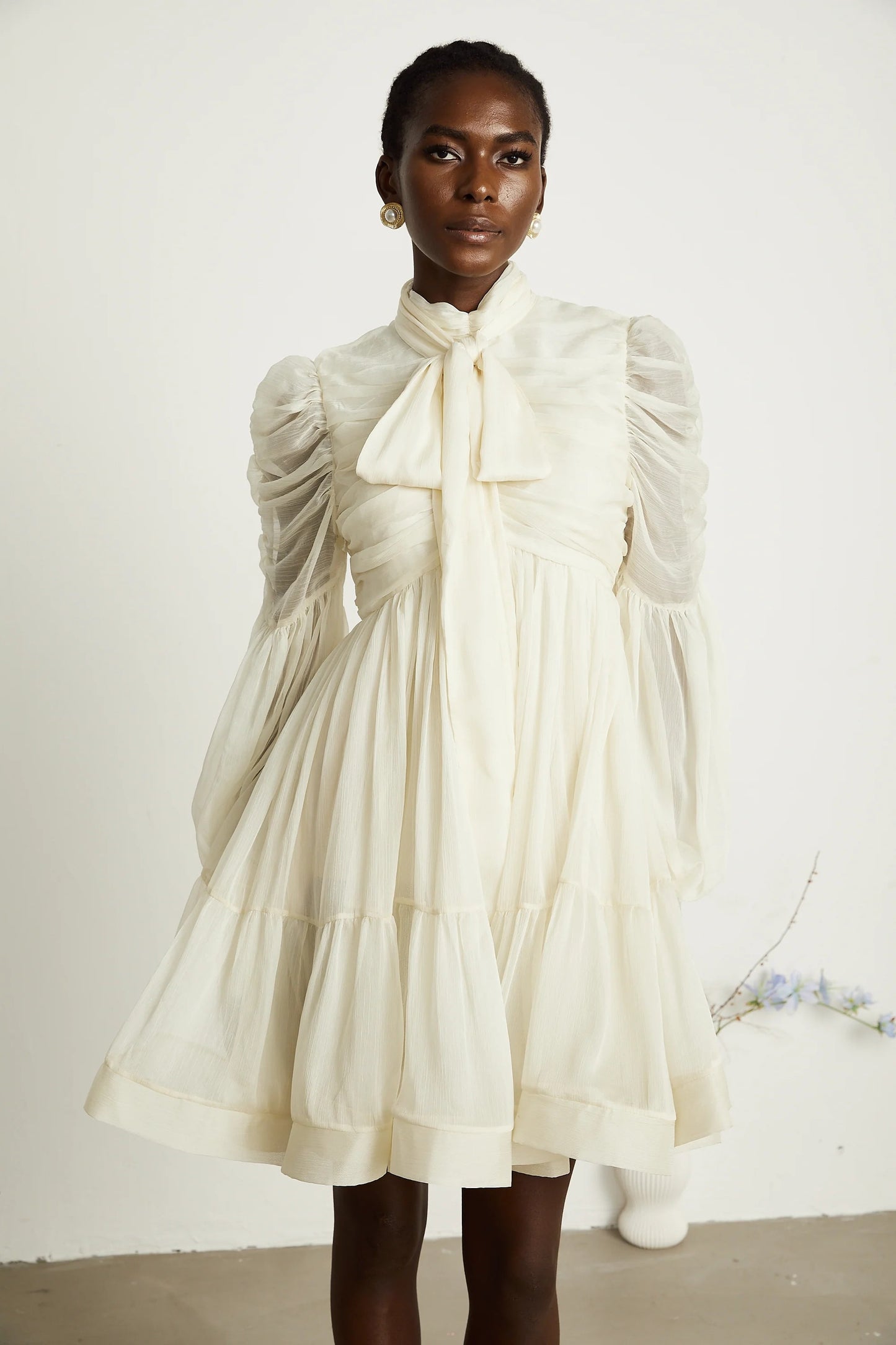 Thibaulte Tuck-Detail Pleated Tulle Mini Dress