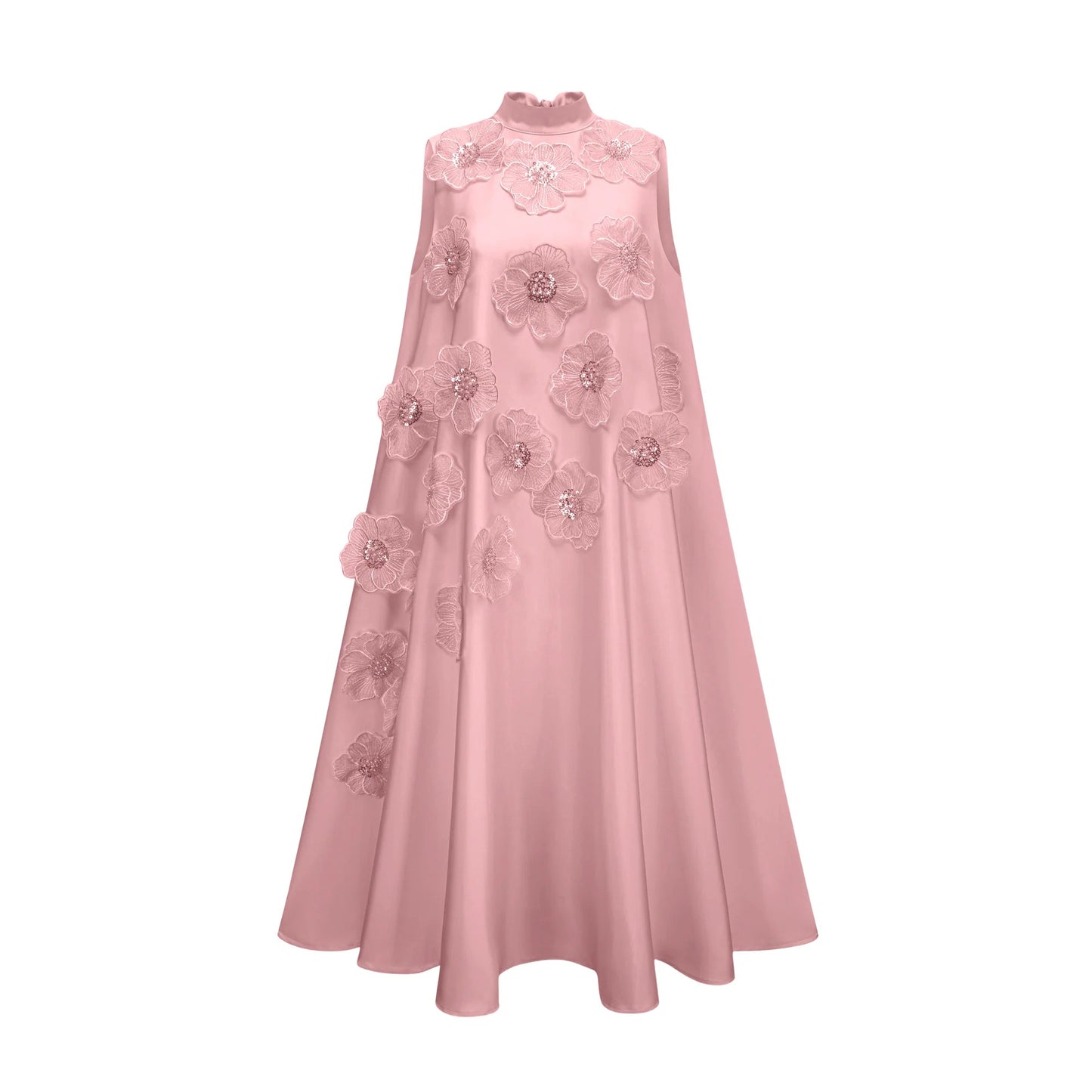 Emilie Sleeveless Floral-Applique Midi Dress in Pink