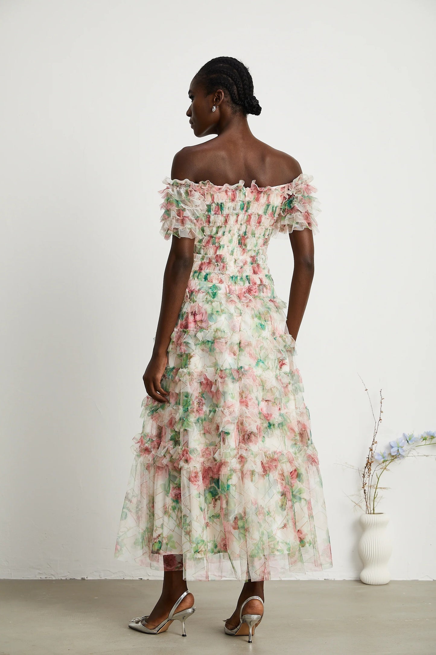 Suzette Floral-Print Tiered Midi Dress