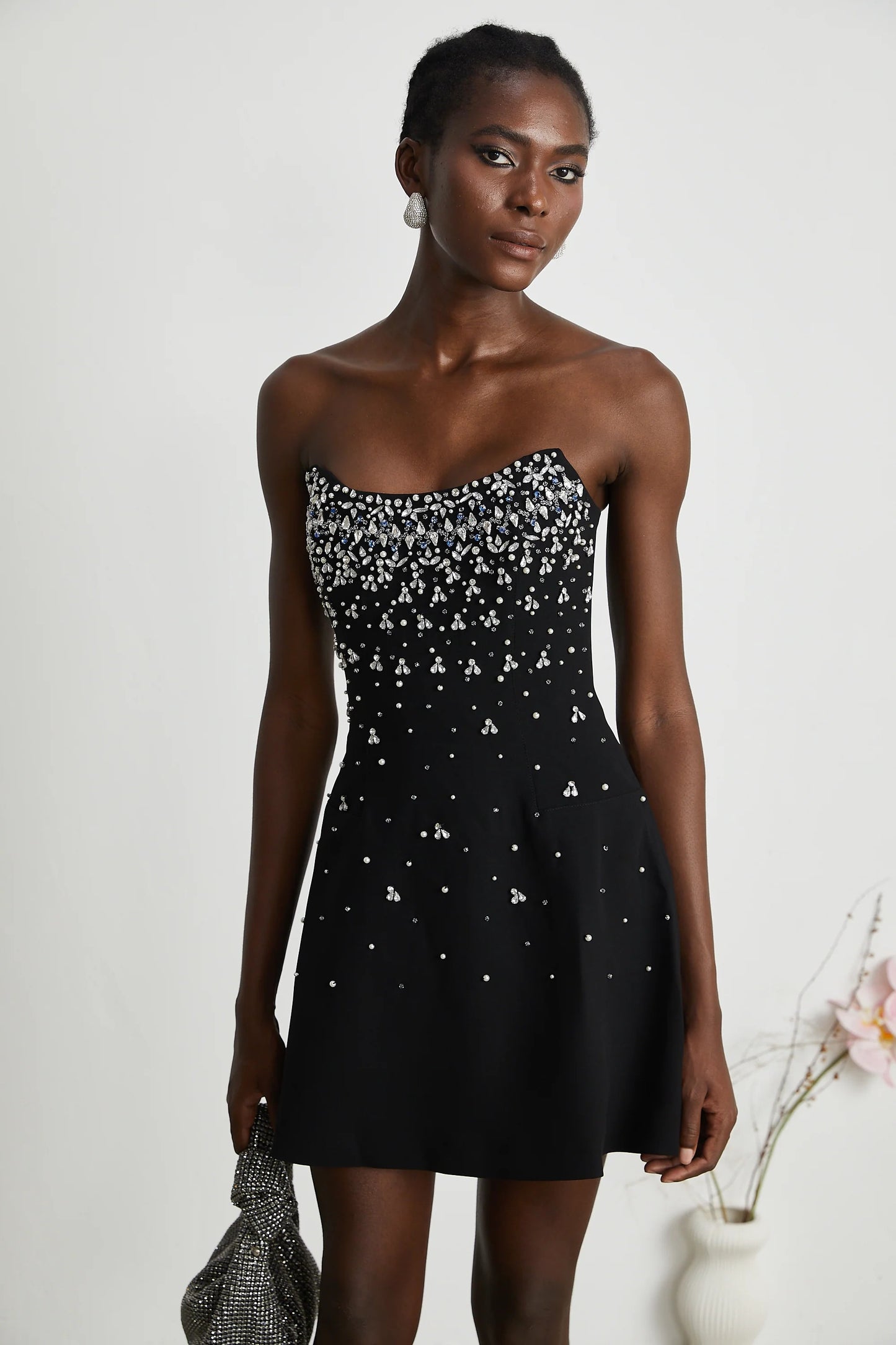 Melisande Black Embellished Mini Dress
