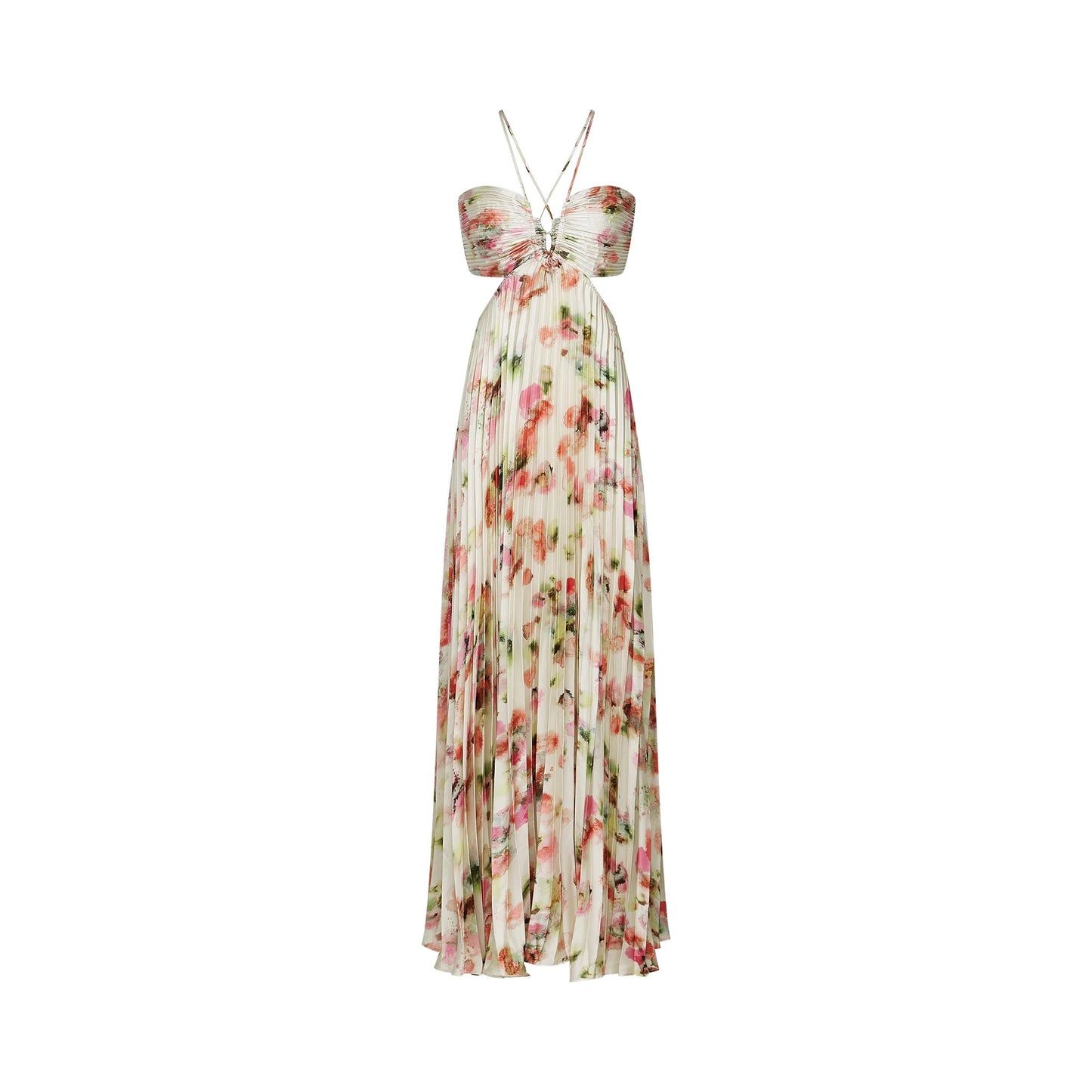 Andrea Cut-Out Floral-Print Pleated Maxi Dress