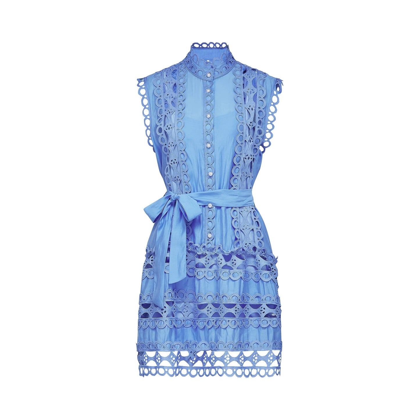 Mireille Blue Cut-Out Belted Mini Dress
