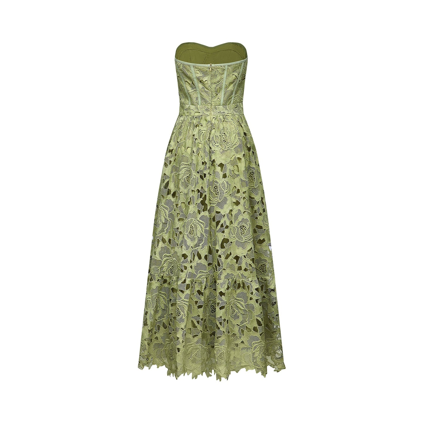 Ines lace floral embroidered cut-out midi dress in Green
