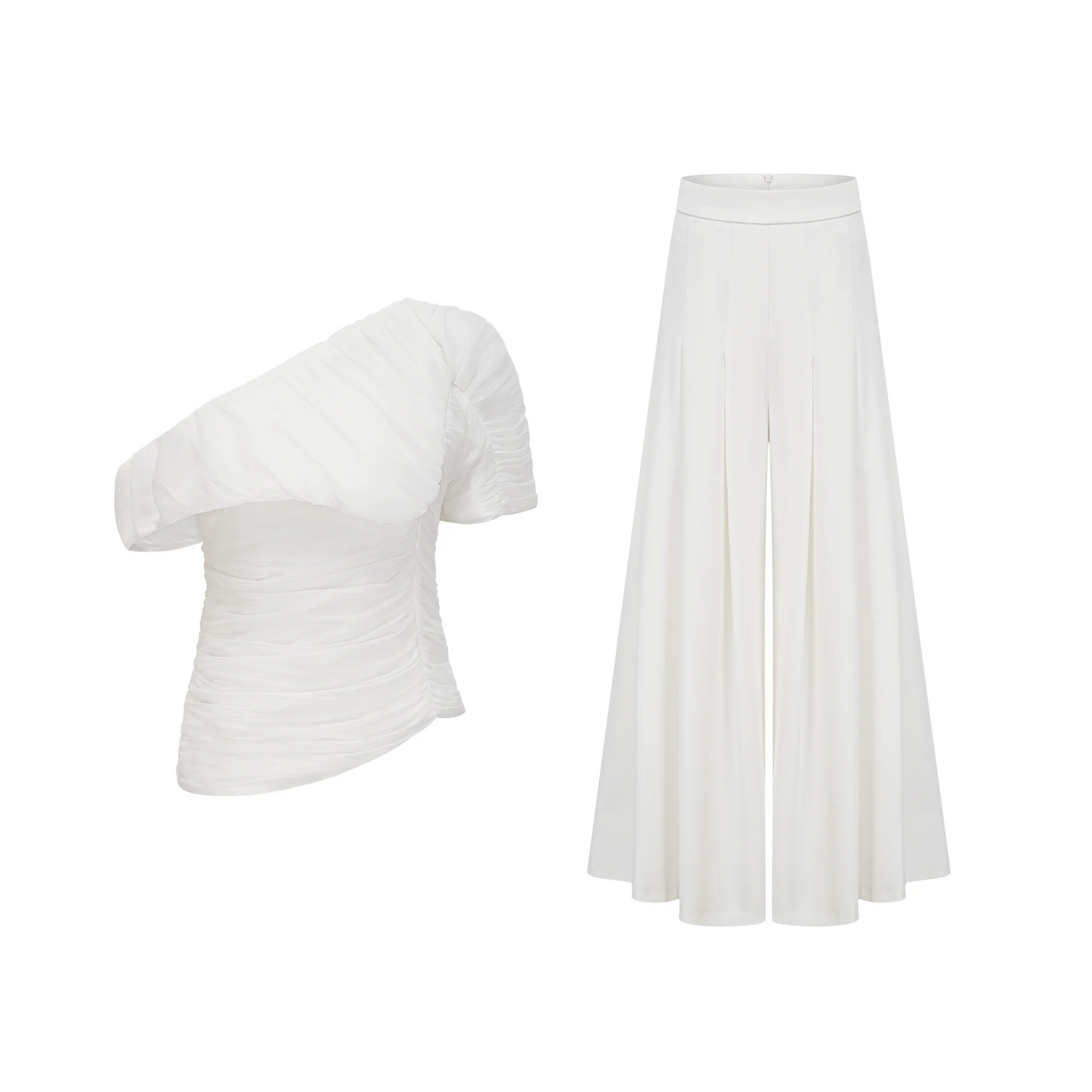 Adèle creased top & trousers matching set in White
