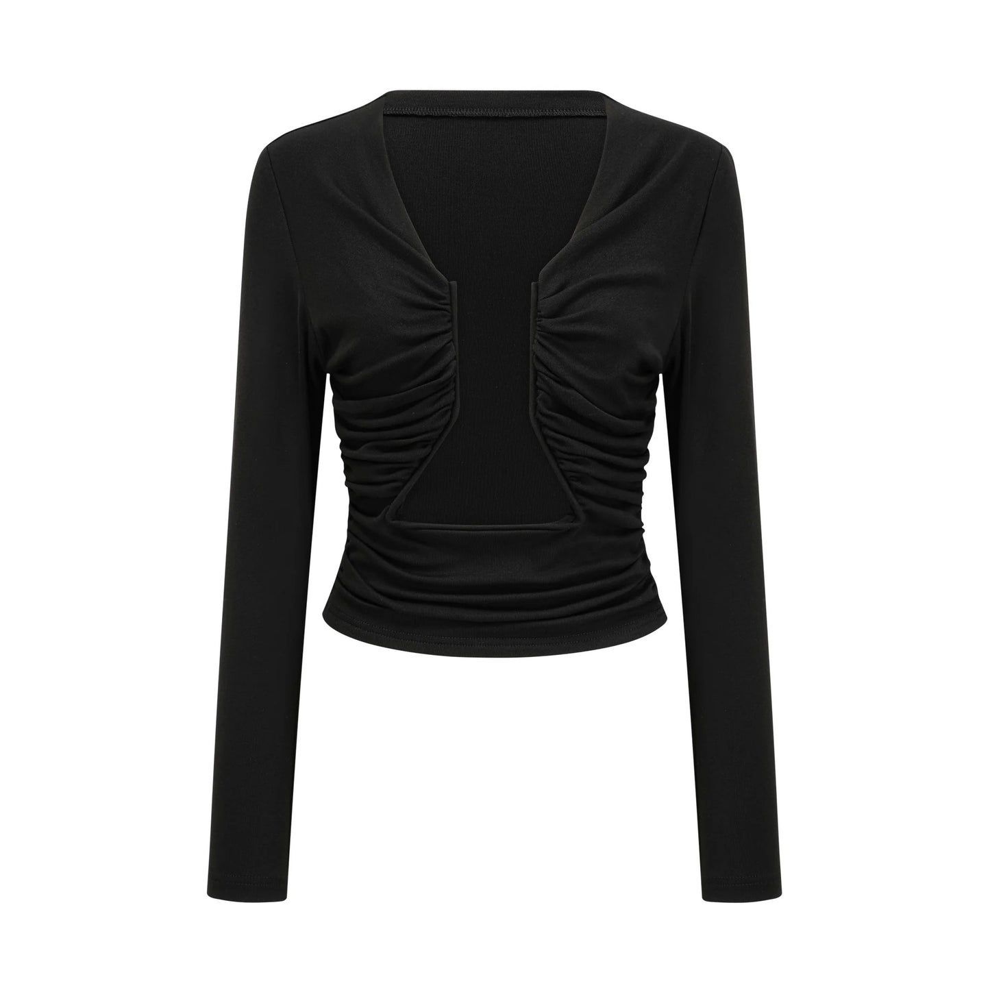 Anais Black Open-Front Gathered Top