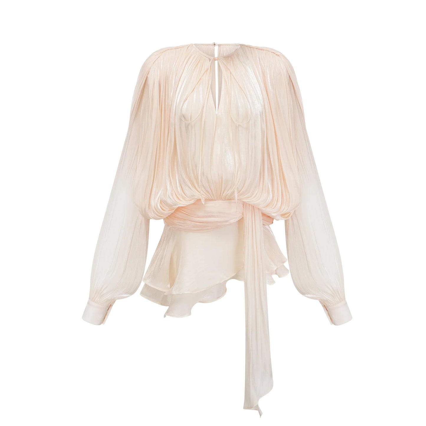 Eugenie Neutral Fully Pleated Ruffled Mini Dress