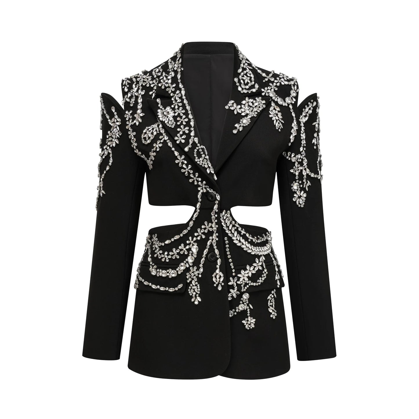 Audrey black crystal-embellished cut-out jacket