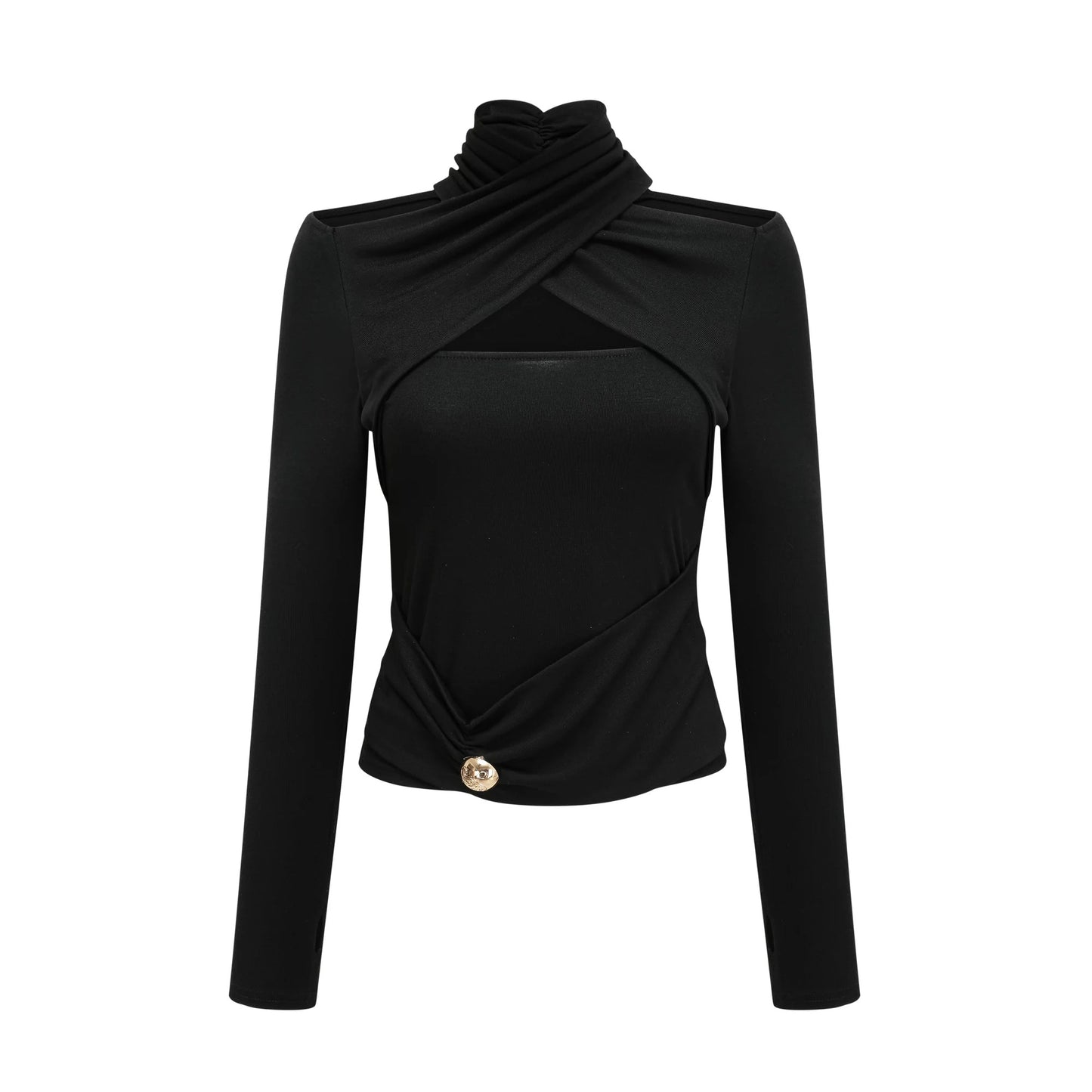 Odette Black Ruched Stretch-Jersey Top