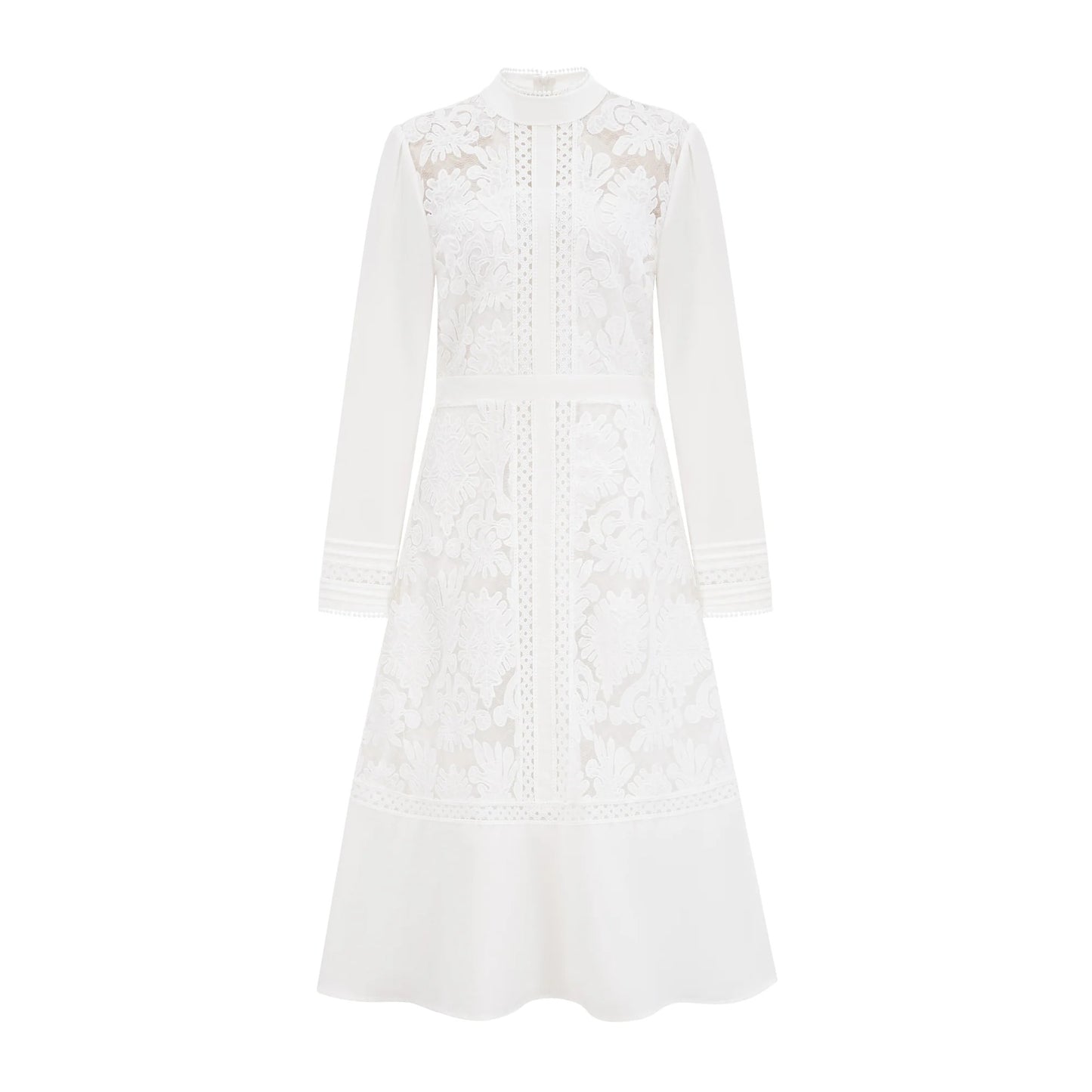 Madeleine White Panelled Embroidered Midi Dress