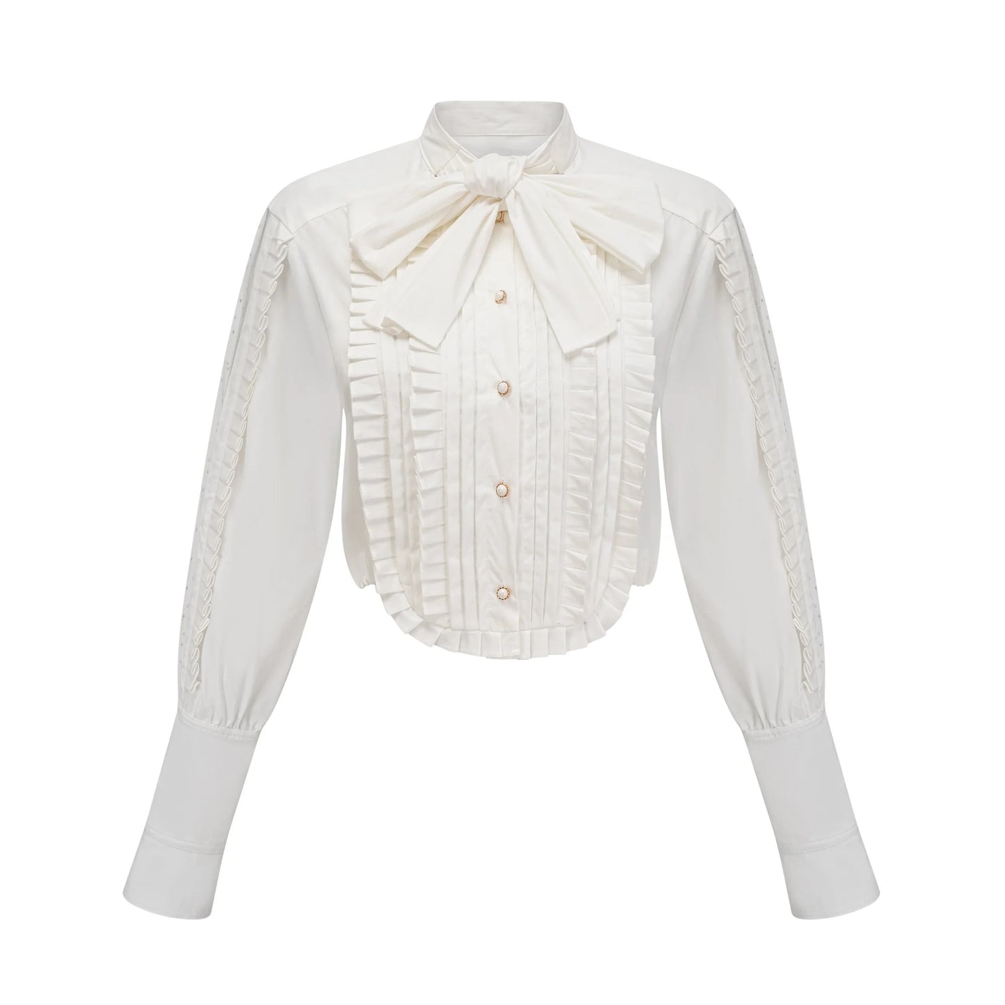 Céleste white pleated scarf-collar shirt