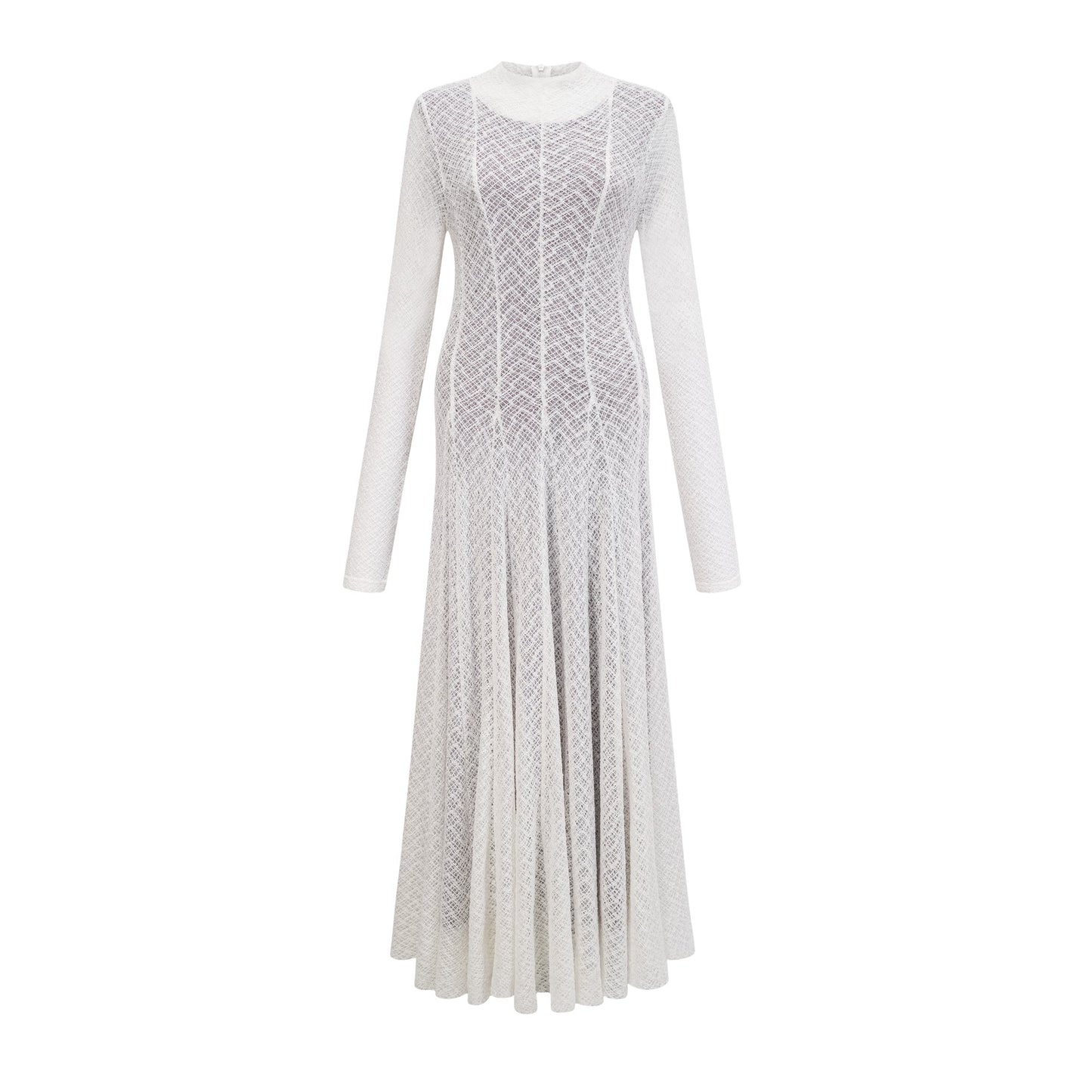 Athena Wavy-Pattern Lace Maxi Dress in White