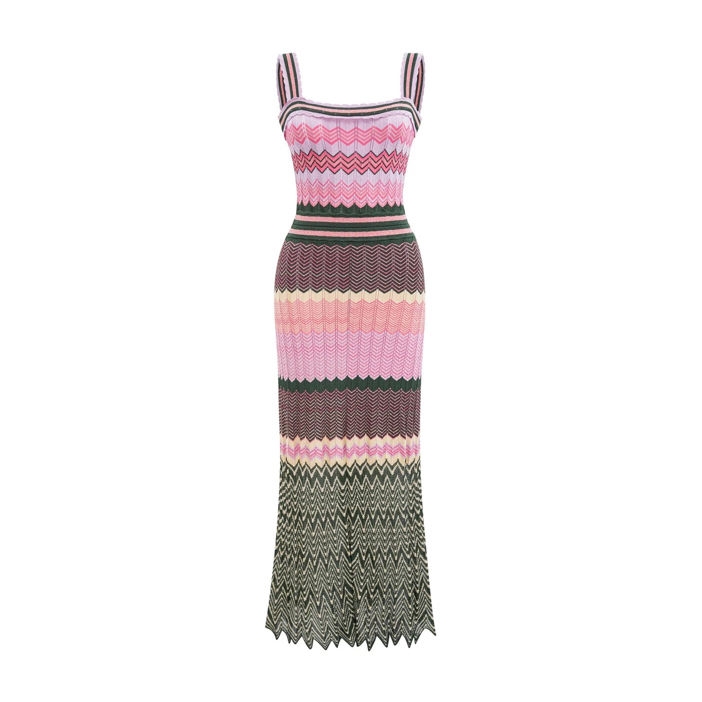 Daphne Contrast-Color Knitted Midi Dress