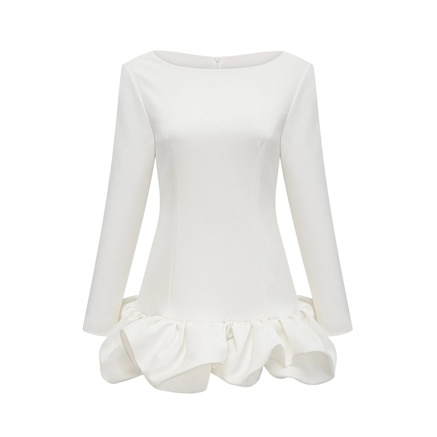 Elodie Bubble-Skirt Mini Dress in White
