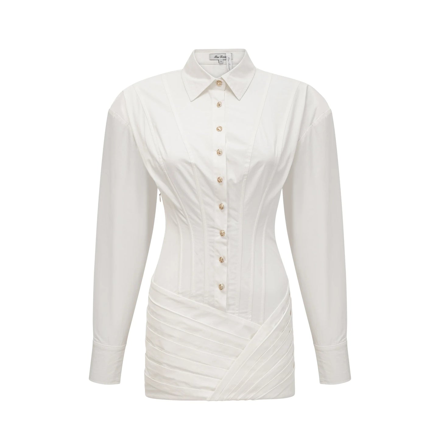 Orlane white cinched-waist pleated mini shirt dress