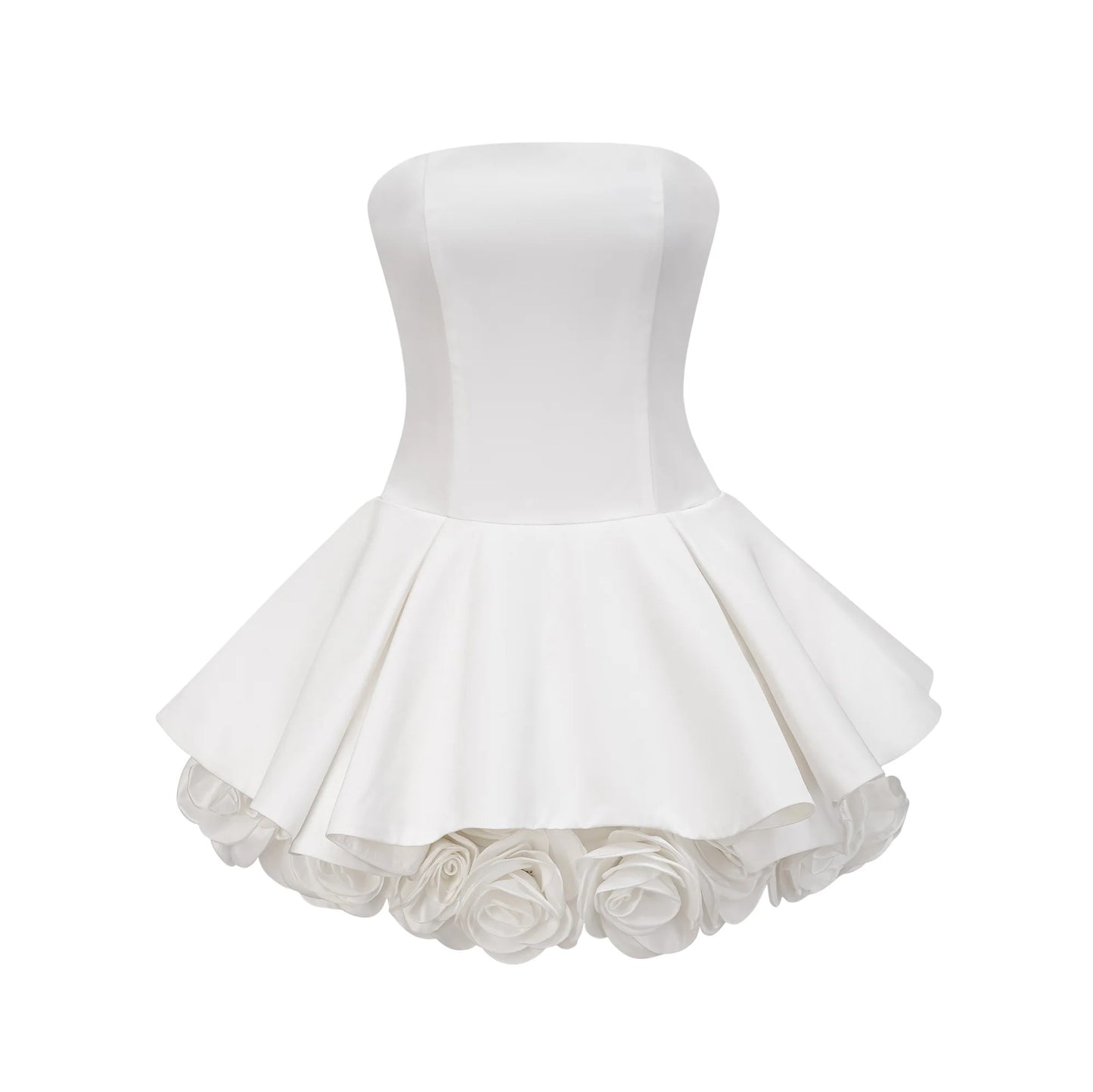 Lucie White Petal-Layered Strapless Corset Mini Dress