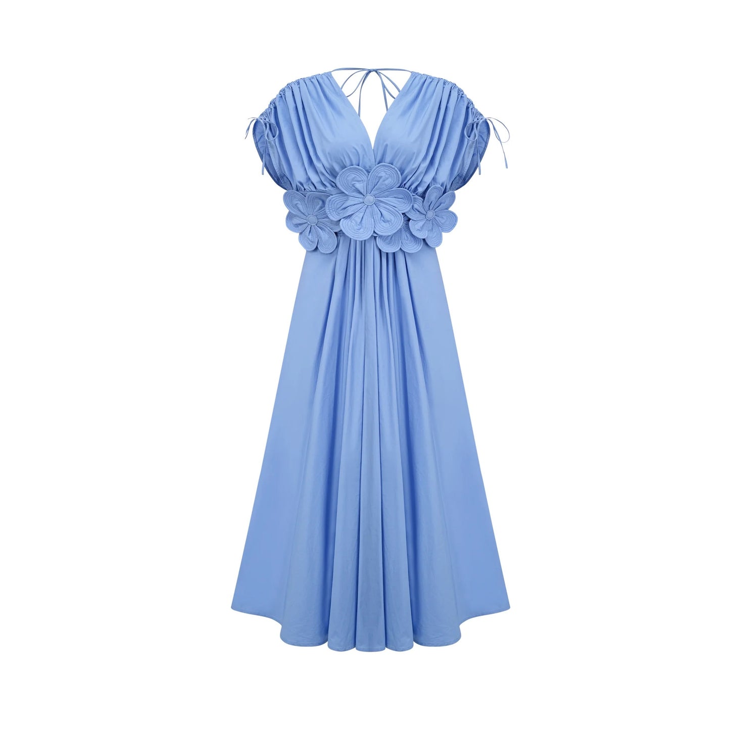 Emma Petal-Detail Drawstring Maxi Dress in Blue