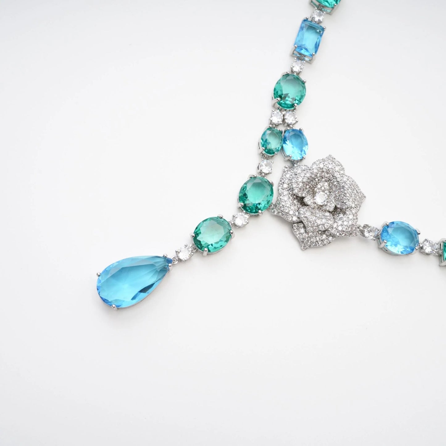 Yvette Drop Crystal Pendant Sterling Silver Necklace