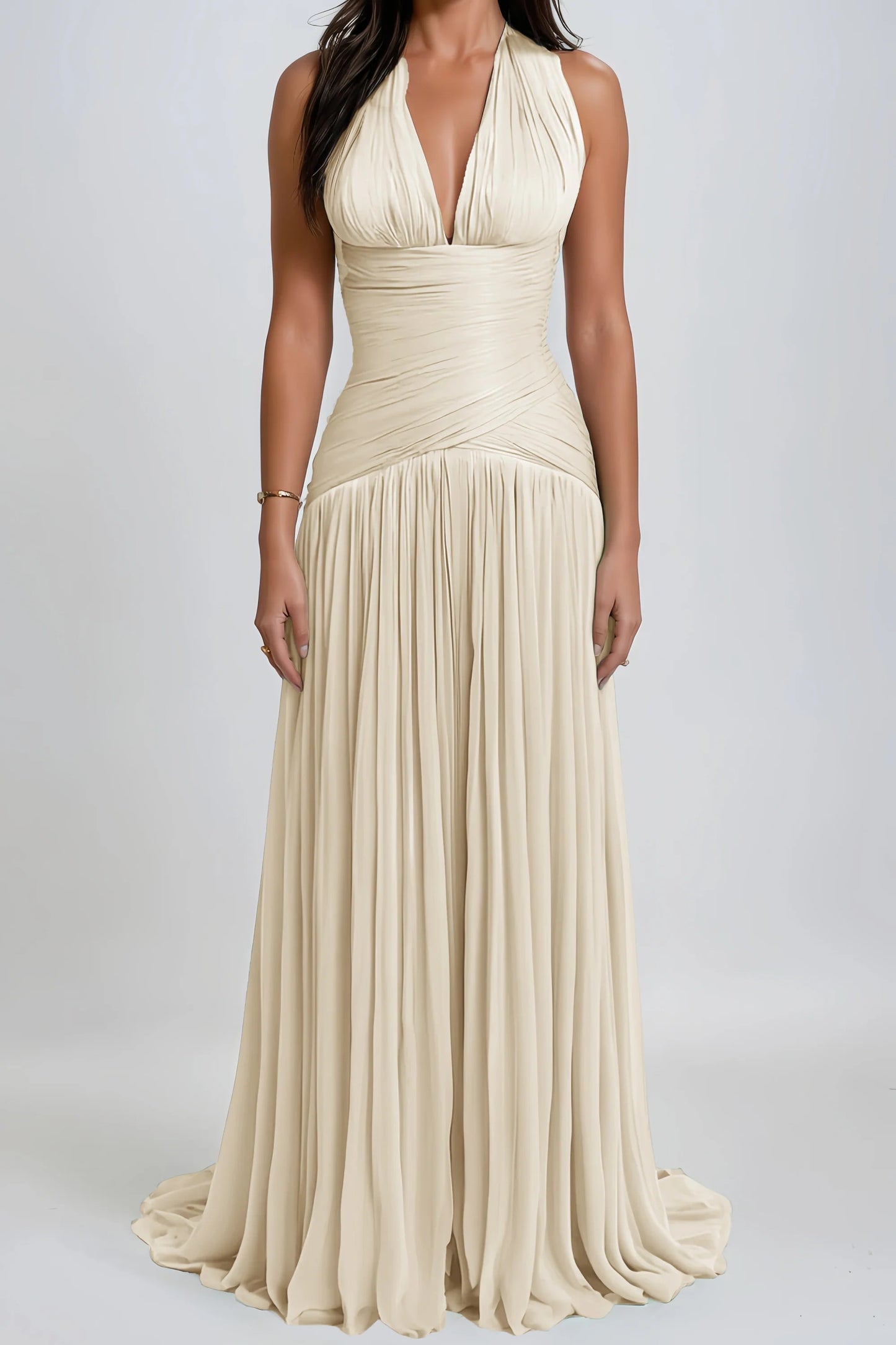 Uranie Neutral Gathered Maxi Dress