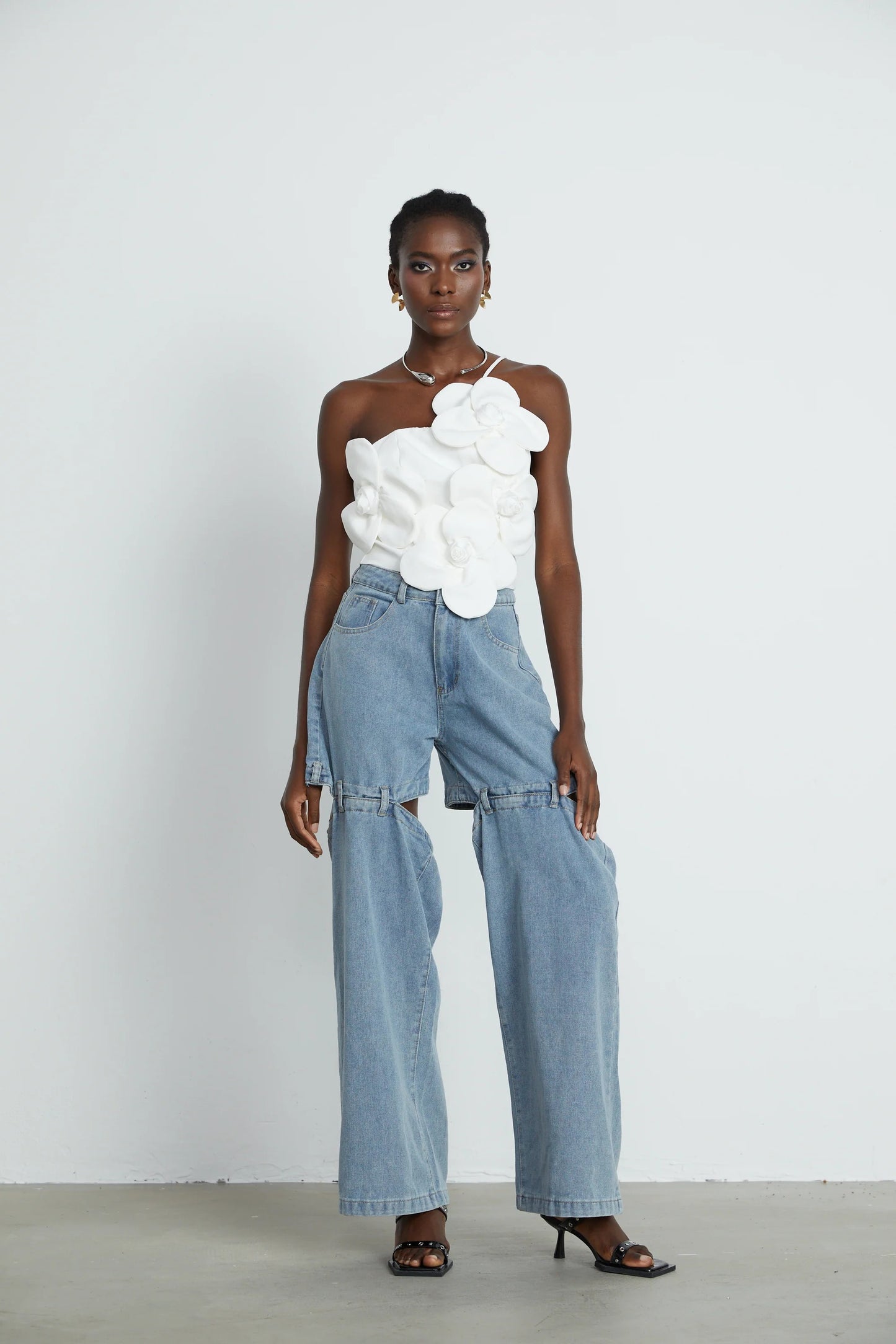 Priscille floral-appliqué halterneck top