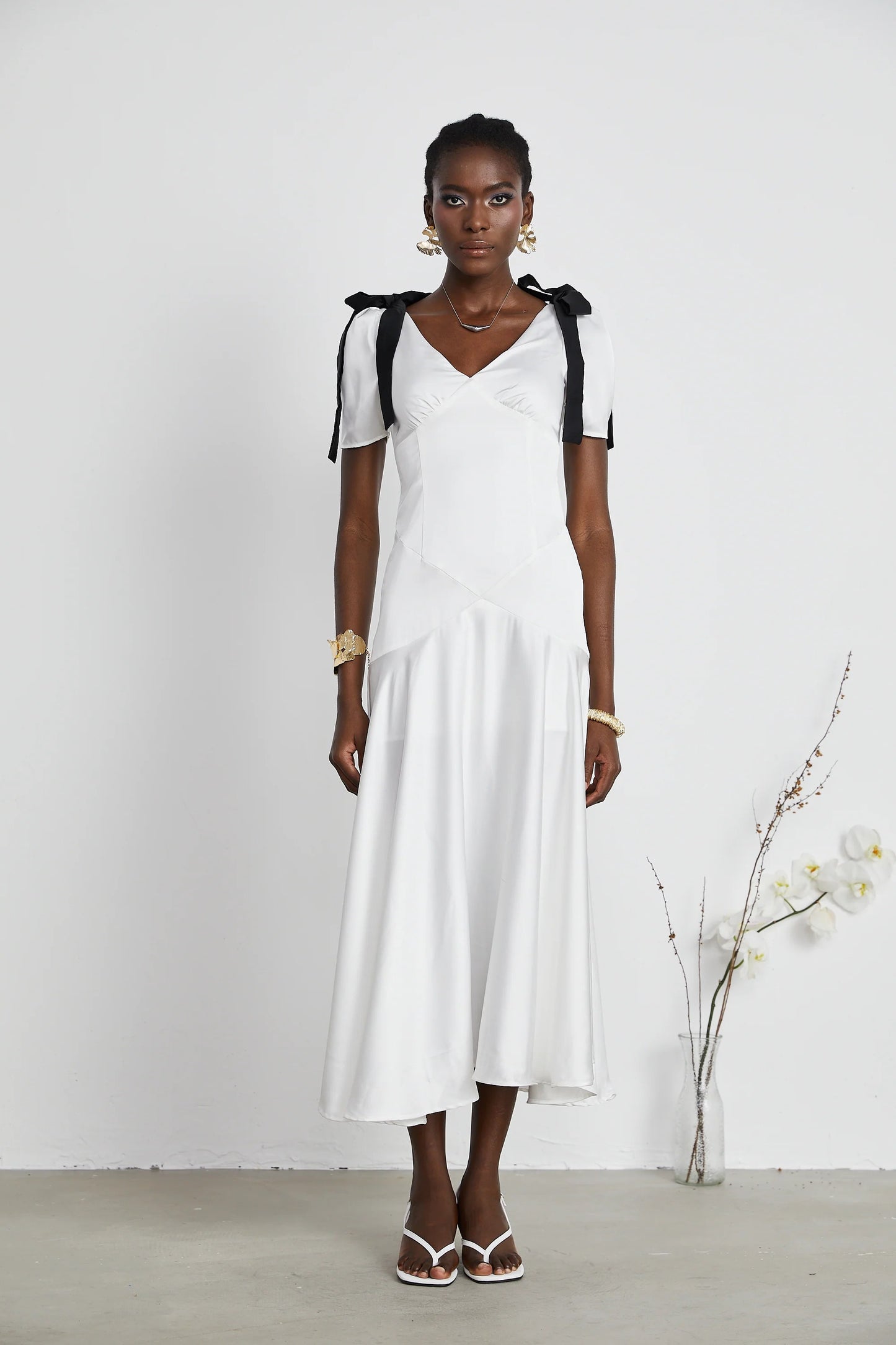 Cyrielle ribbon-detail puff-sleeve maxi dress