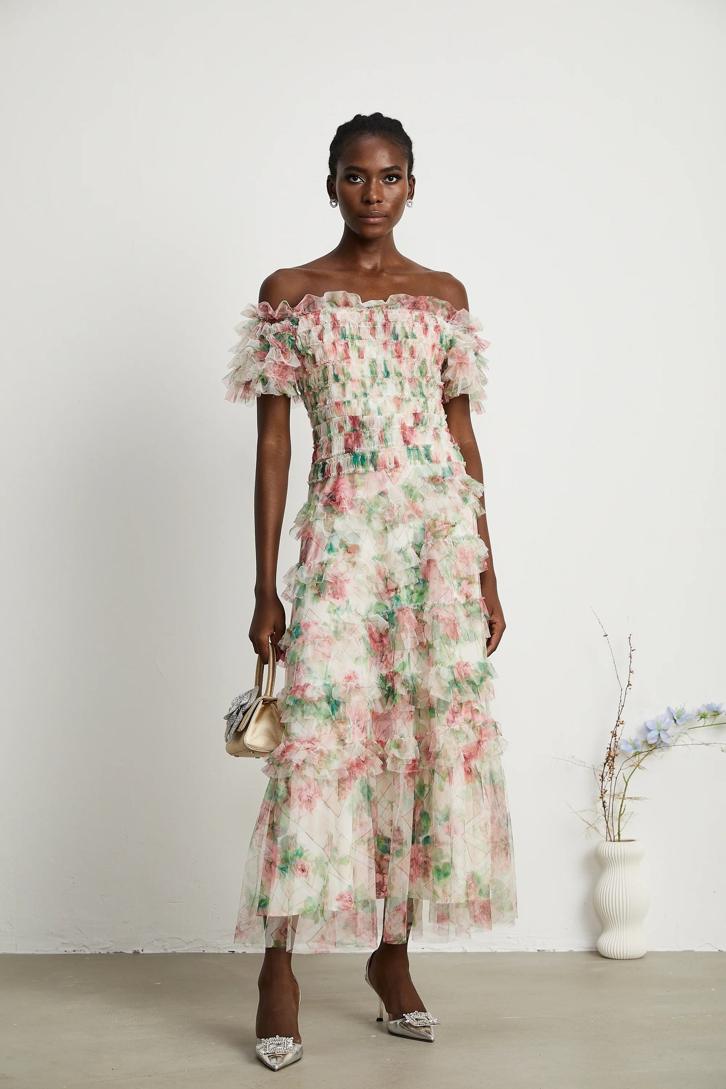 Suzette Floral-Print Tiered Midi Dress
