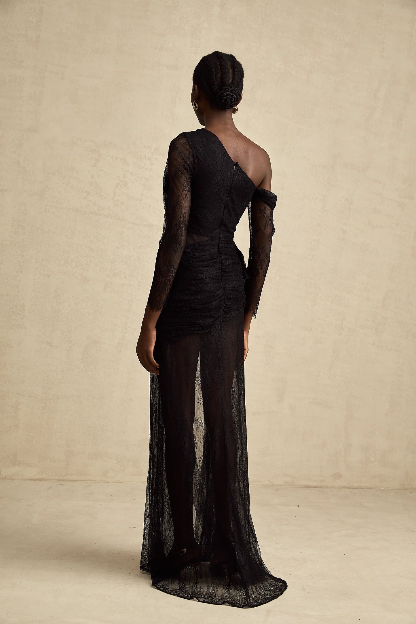 Jeanne black one-shoulder cut-out maxi dress