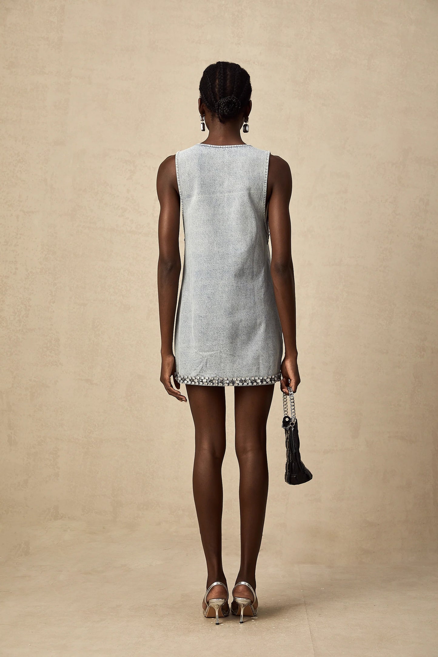 Daphne Blue Crystal Sleeveless Denim Mini Dress