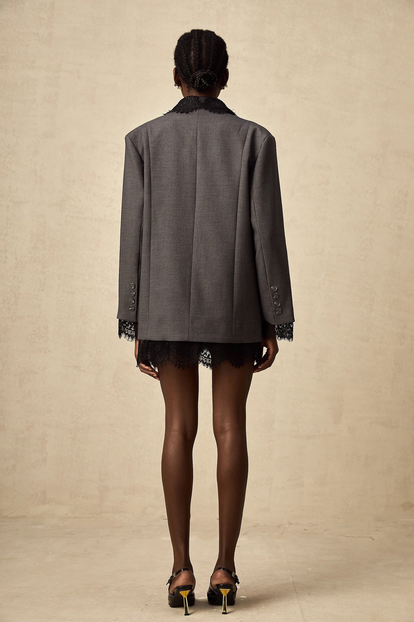 Dianthe Grey Lace-Panel Blazer