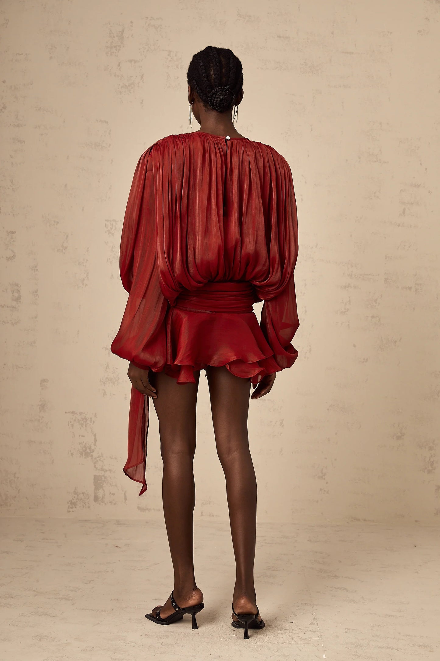 Eugenie Red Fully Pleated Ruffled Mini Dress