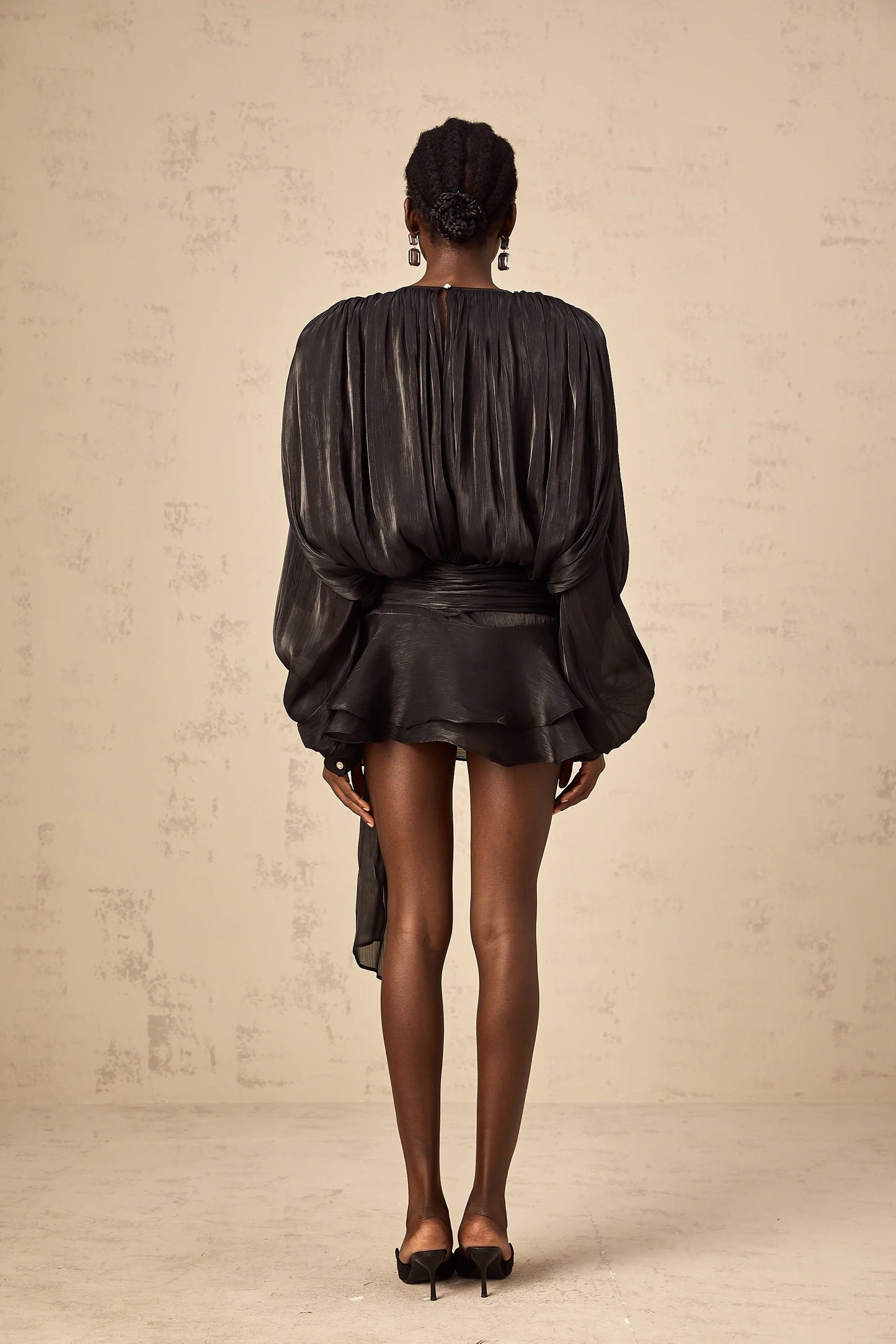 Eugenie Black Fully Pleated Ruffled Mini Dress