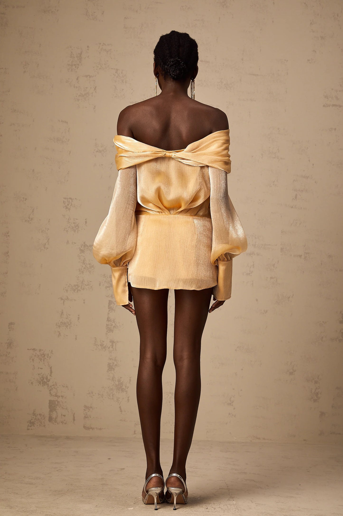 Adelina Gold Crystal-Embellished Panelled Mini Dress
