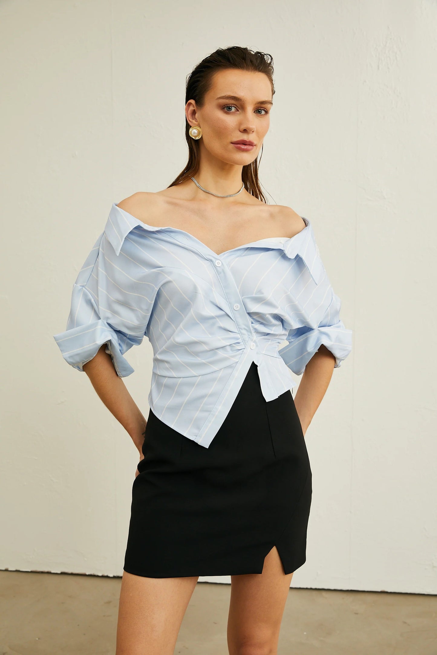 Helene Striped Off-Shoulder Blouse