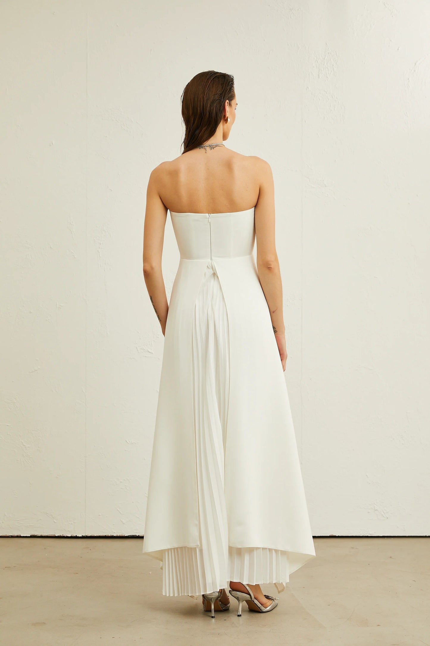 Vanessa White Pleated Off-Shoulder Maxi Dress