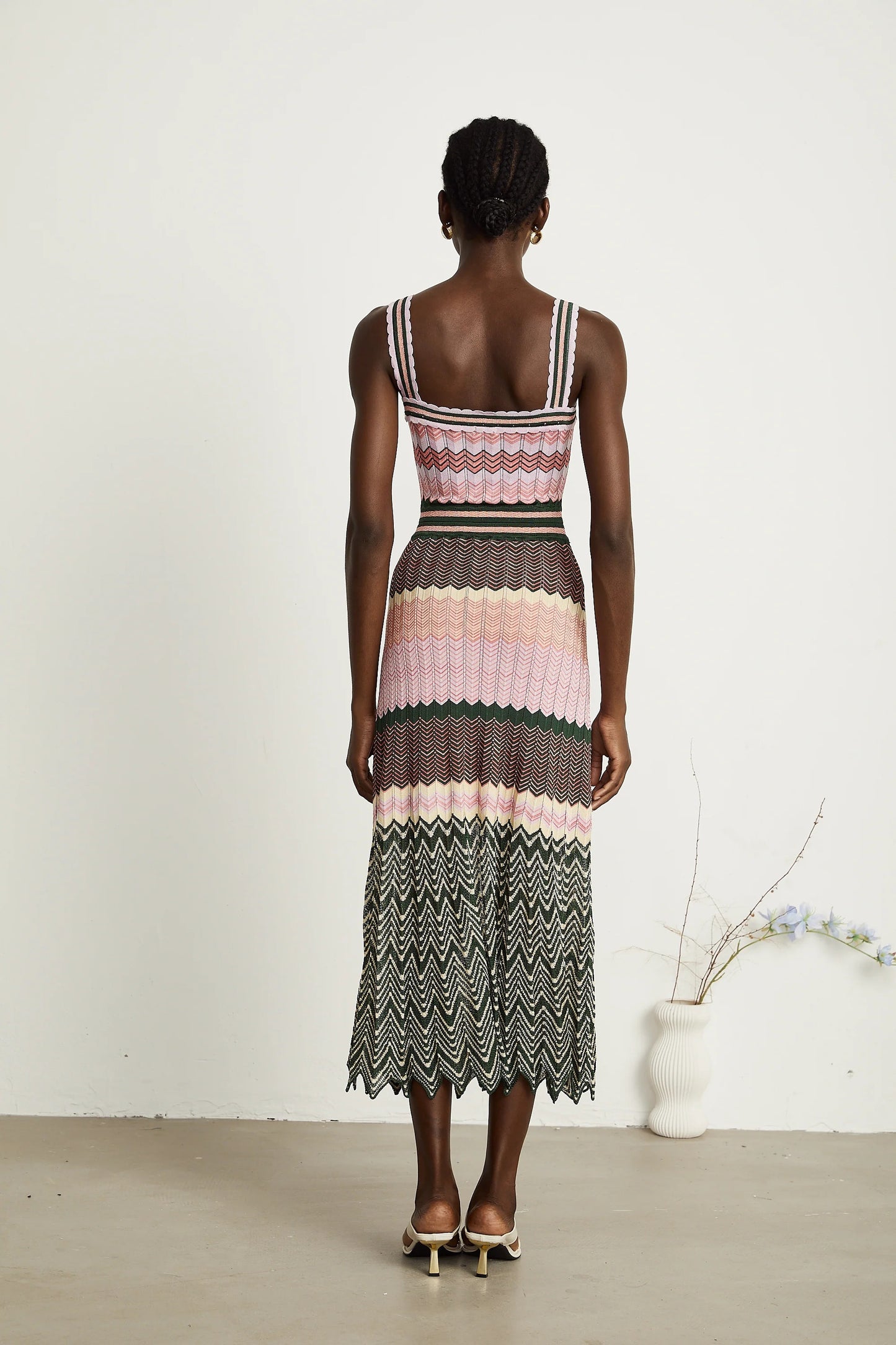 Daphne Contrast-Color Knitted Midi Dress