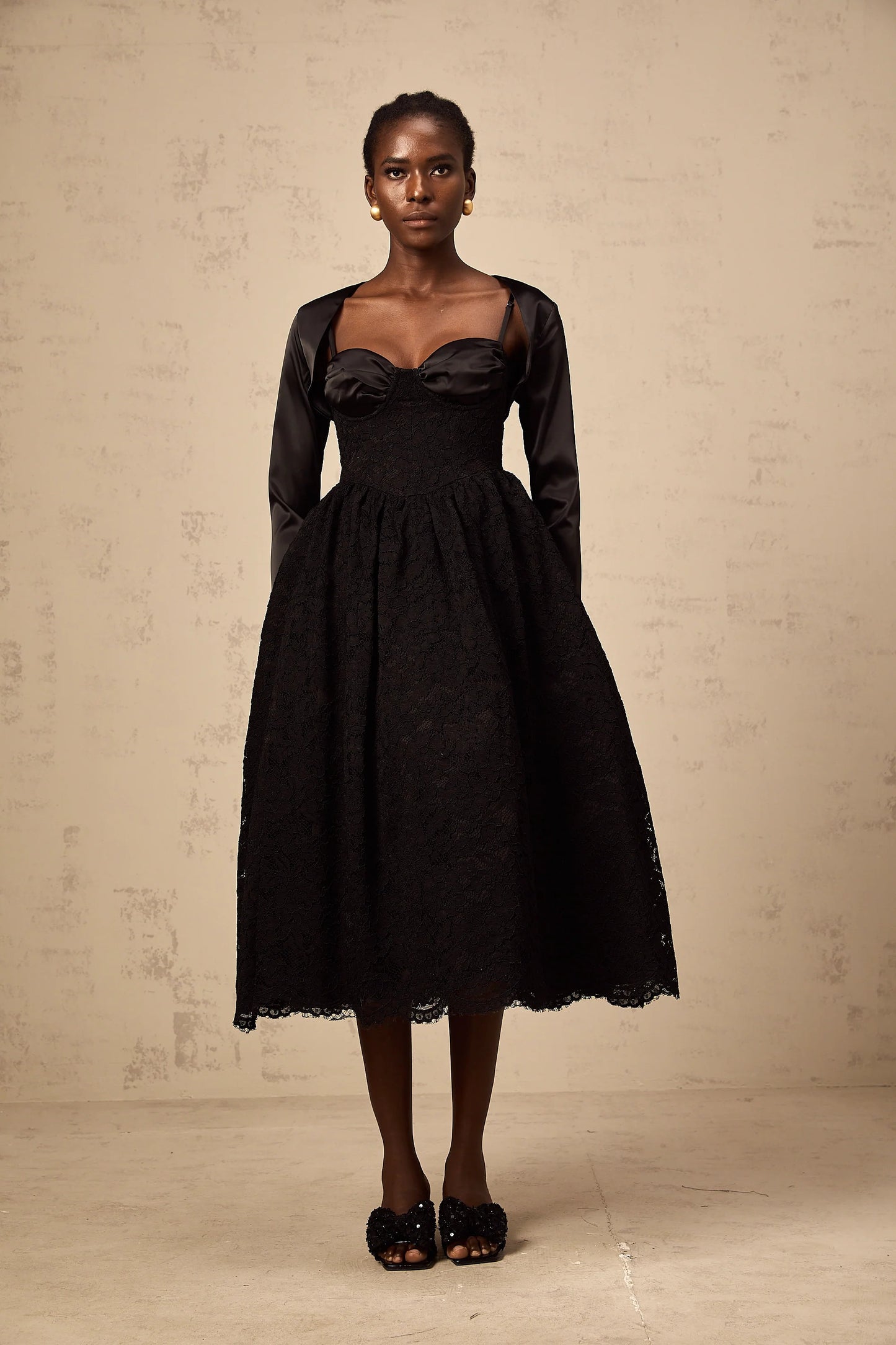 Sidonie Black Floral-Lace Top & Dress Matching Set