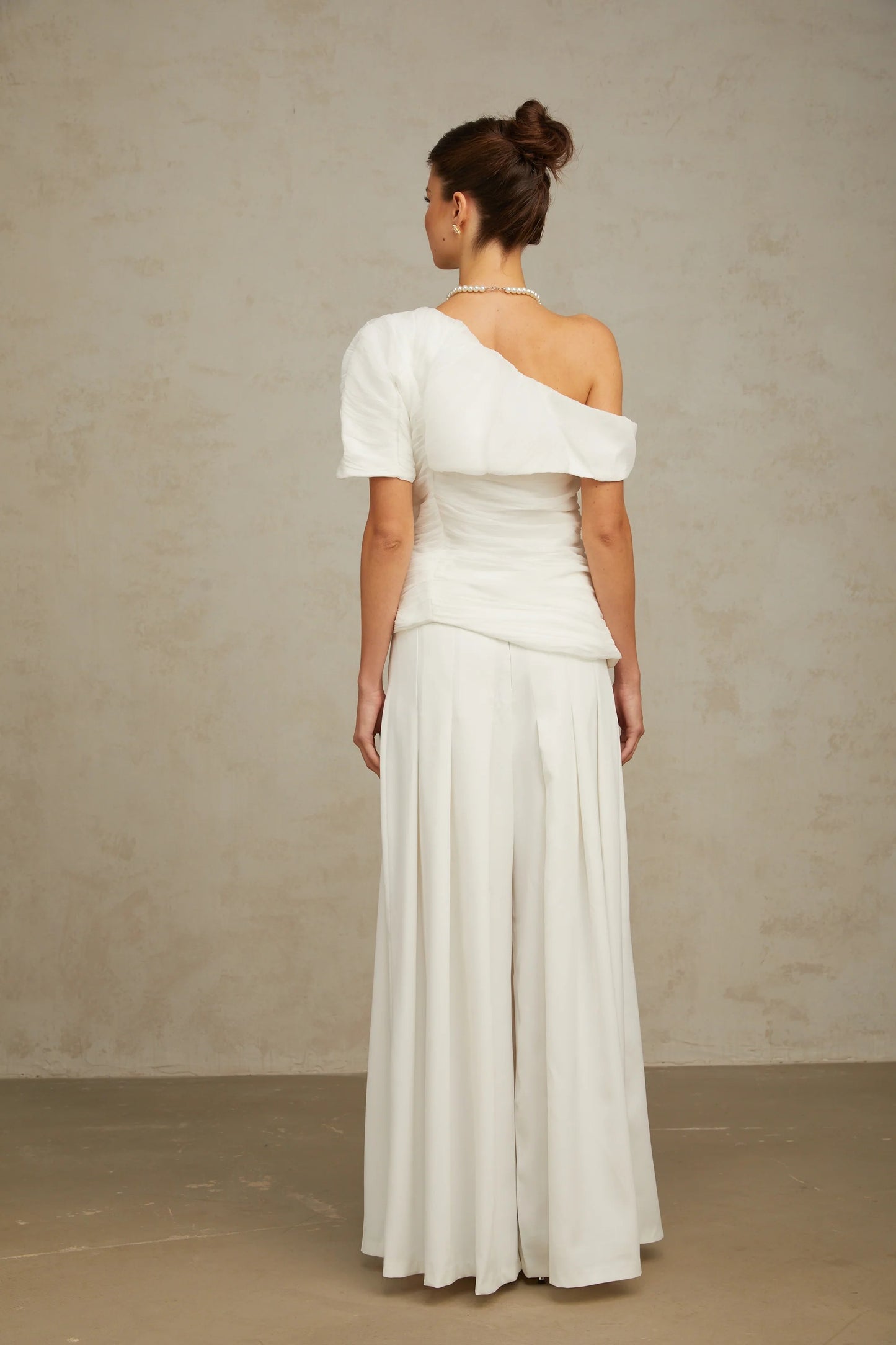 Adèle creased top & trousers matching set in White