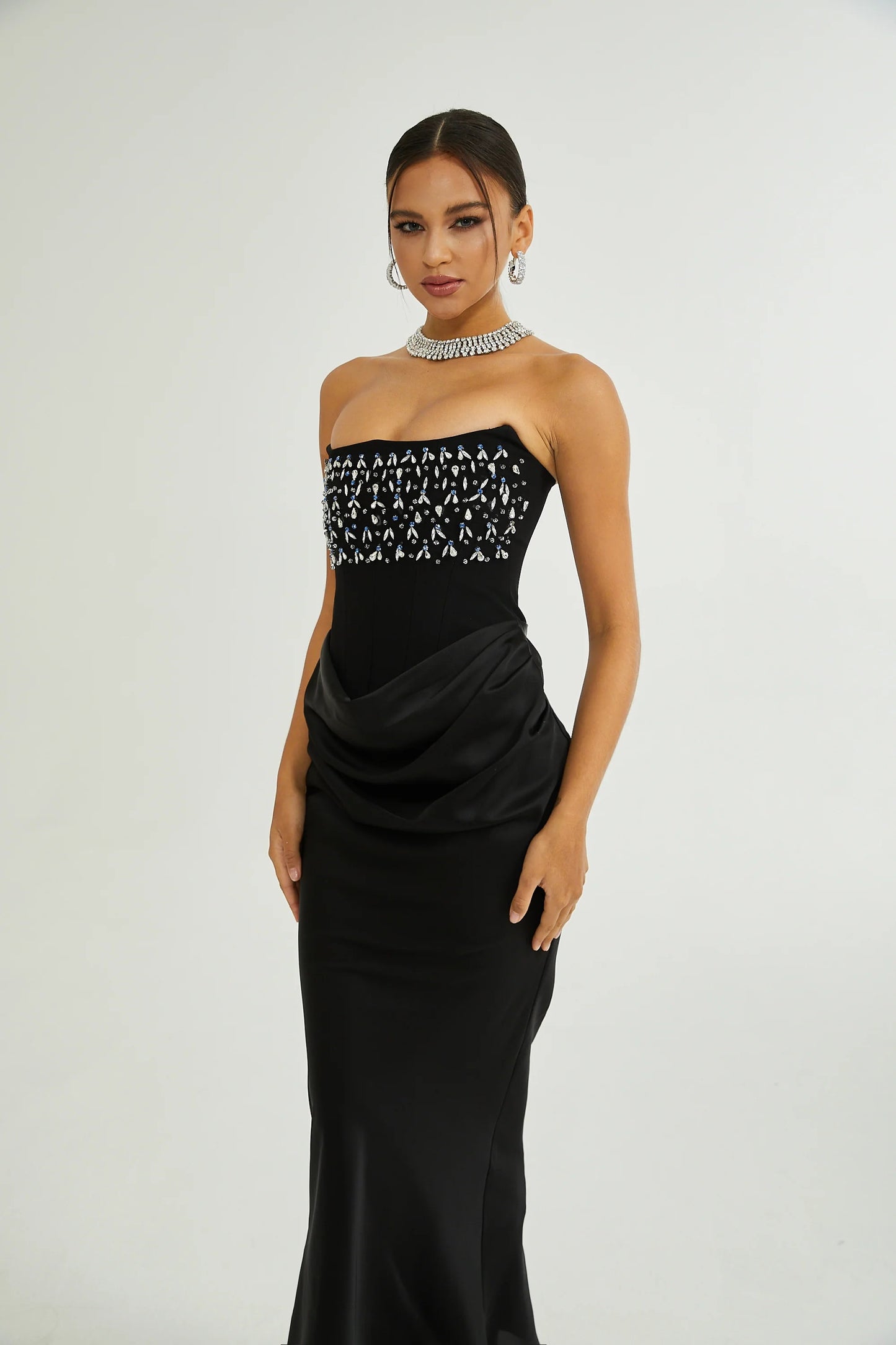Aurore Black Crystal Embellished Maxi Dress