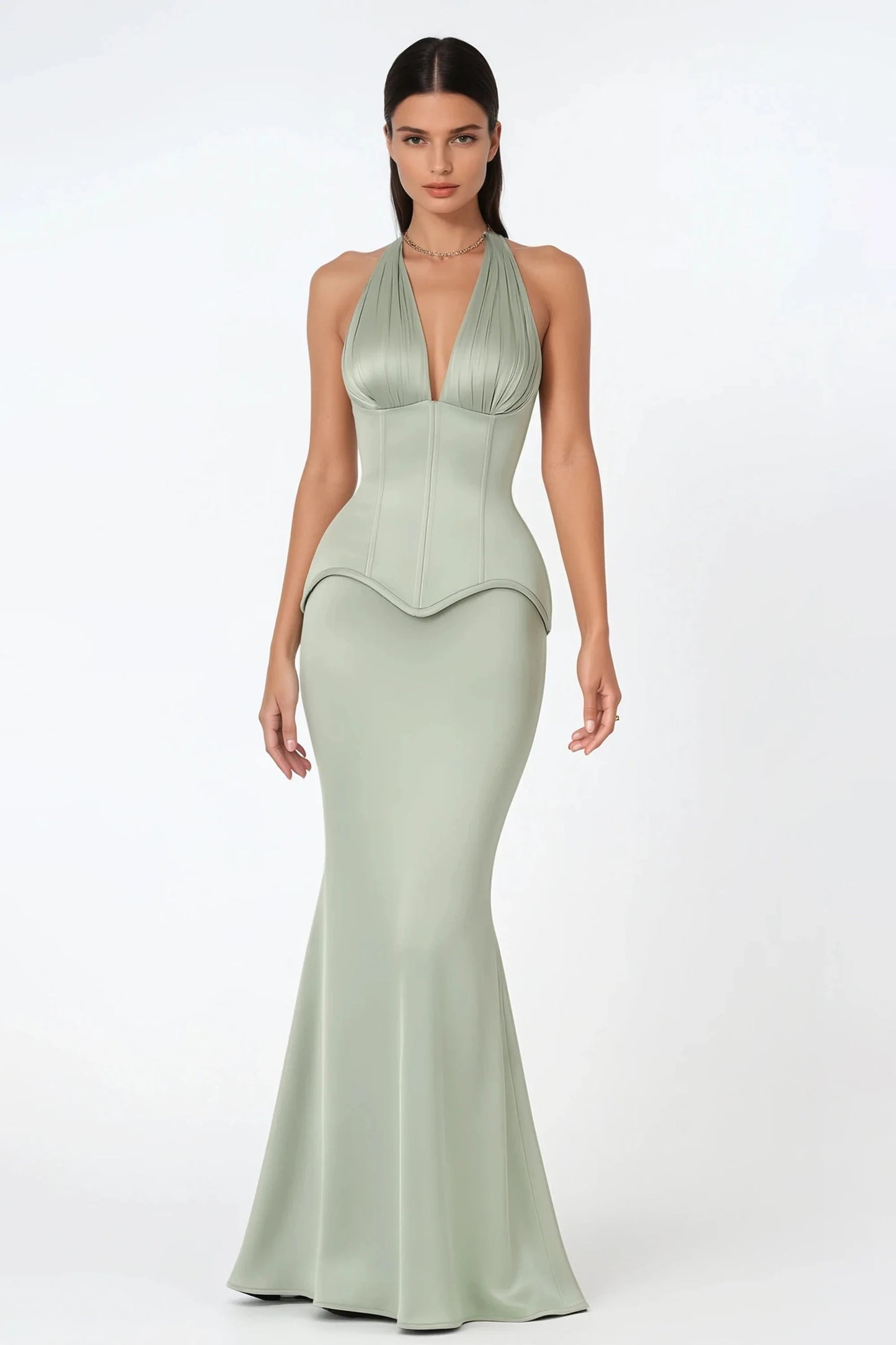 Aurélie Green Halterneck Mermaid Maxi Dress