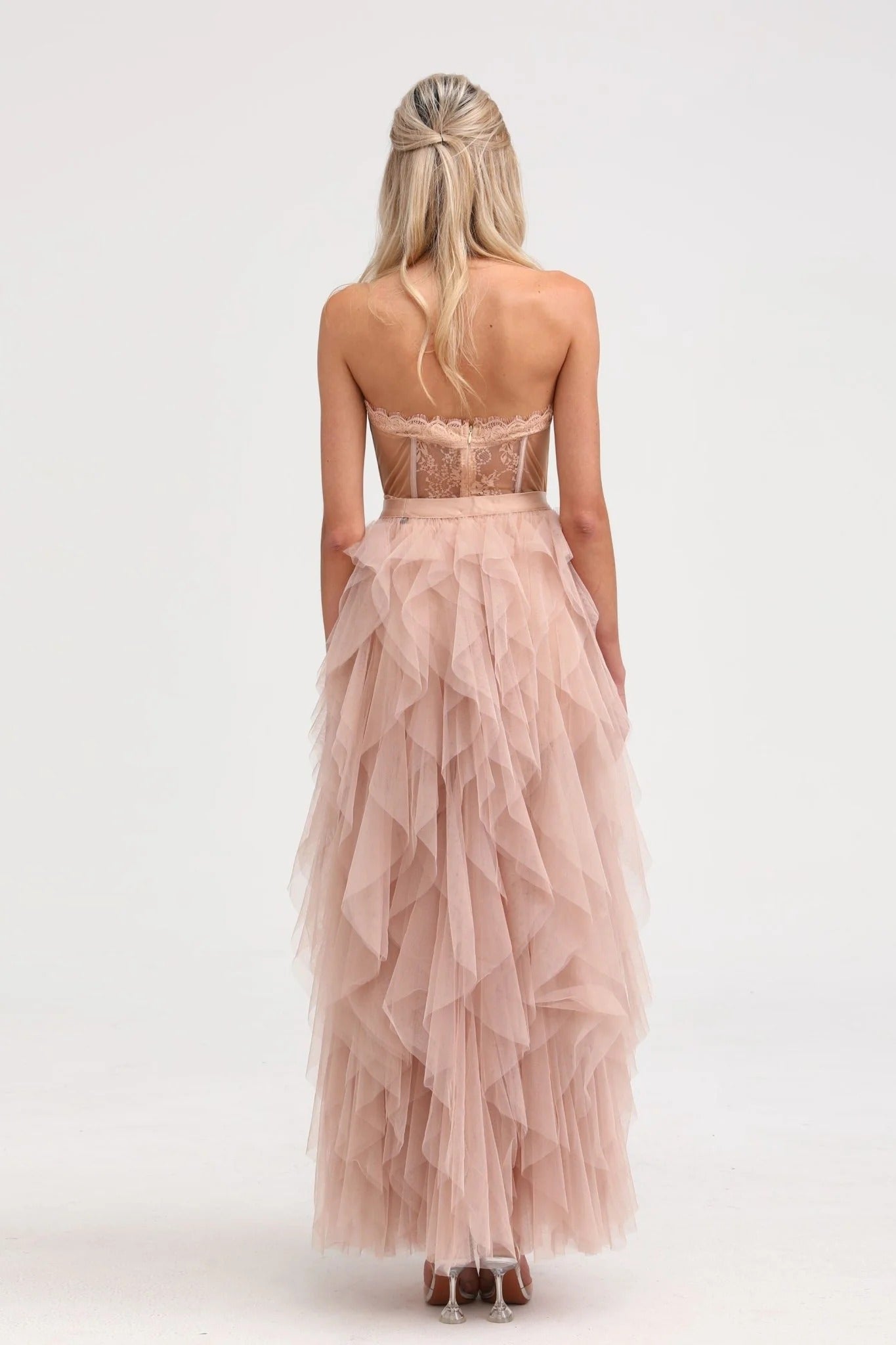 Eilis Pink Bustier Mesh Maxi Dress