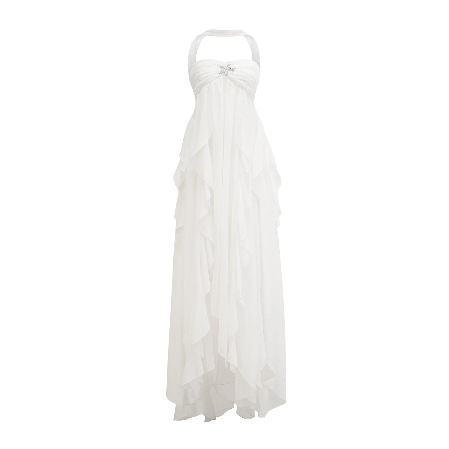 Mariah Pink Chiffon Ruffle Halterneck Maxi Dress