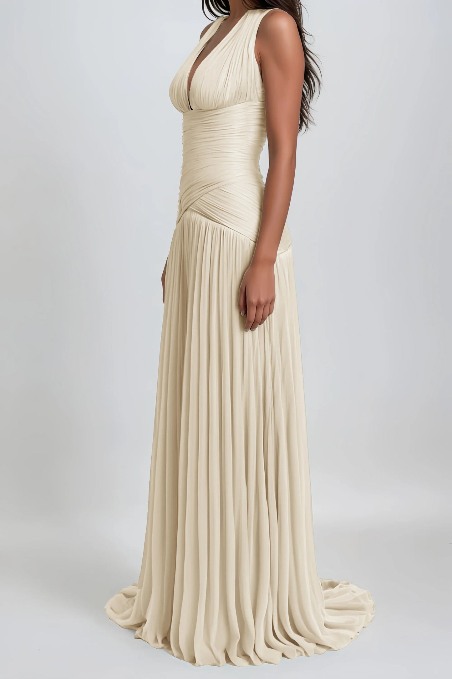 Uranie Neutral Gathered Maxi Dress