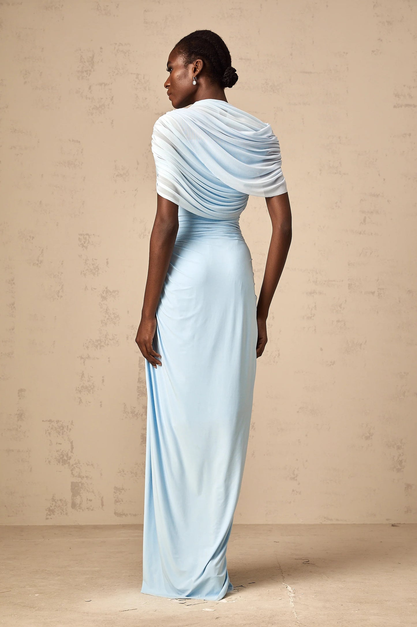 Catherine asymmetrical pleated maxi dress in Baby-blue