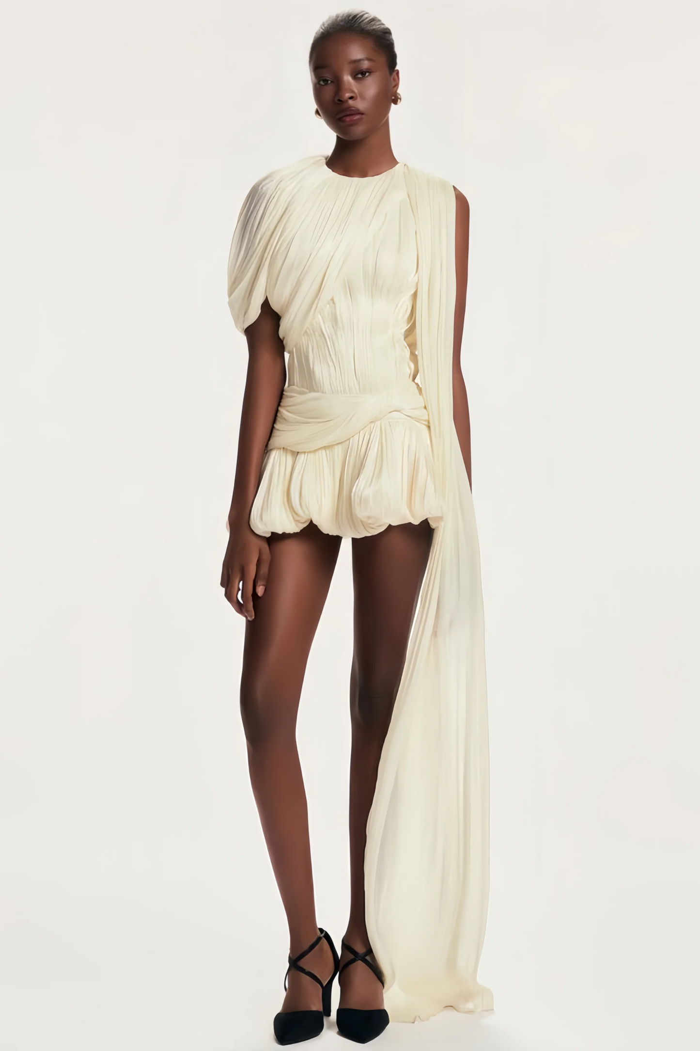 Cyrielle Pleated Mini Dress with Ribbon Design Accent