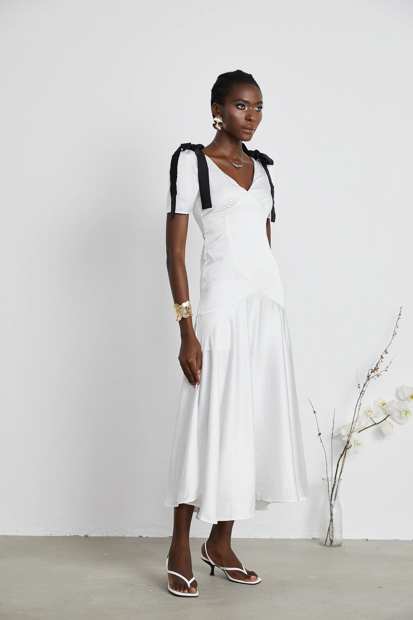 Cyrielle ribbon-detail puff-sleeve maxi dress