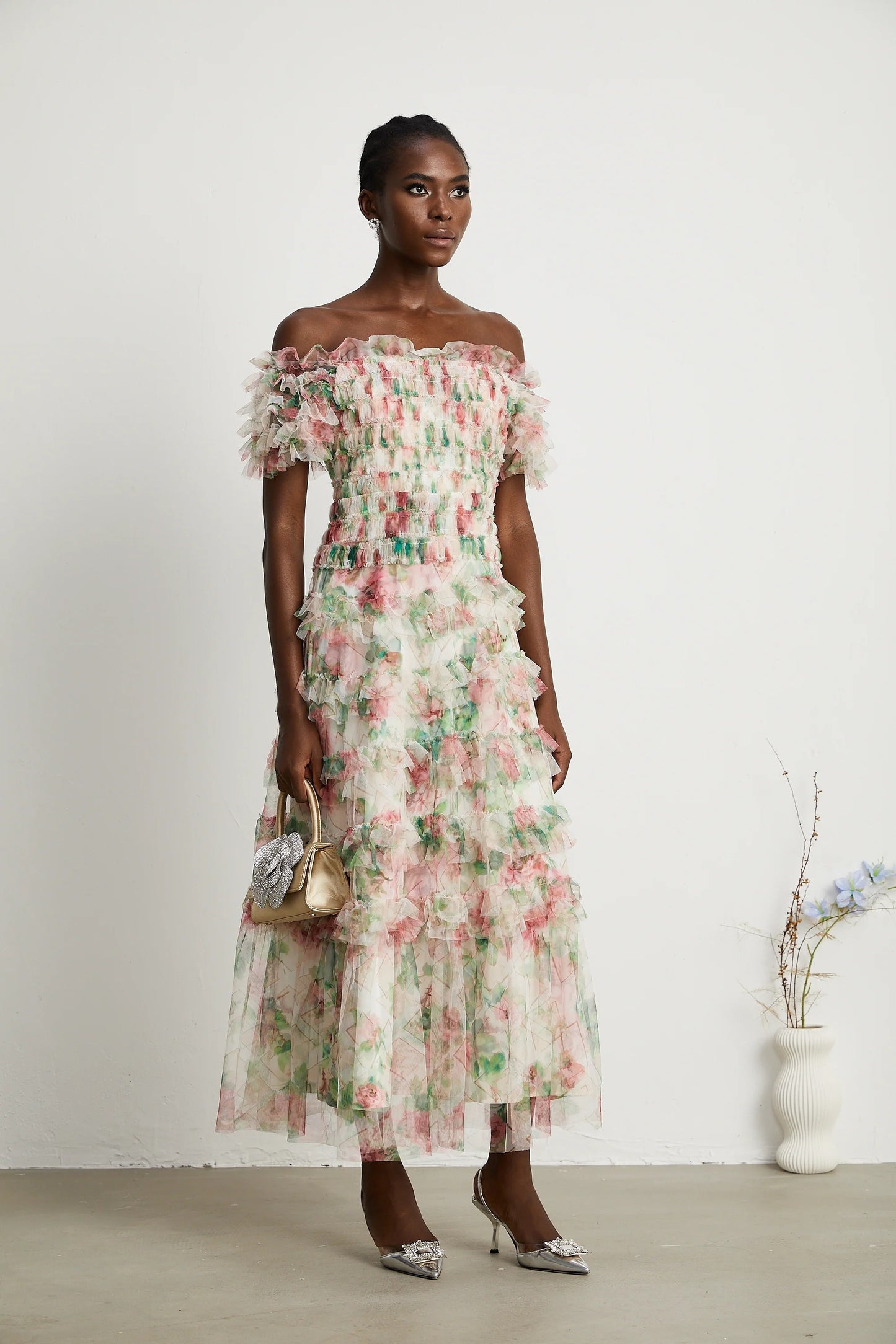 Suzette Floral-Print Tiered Midi Dress